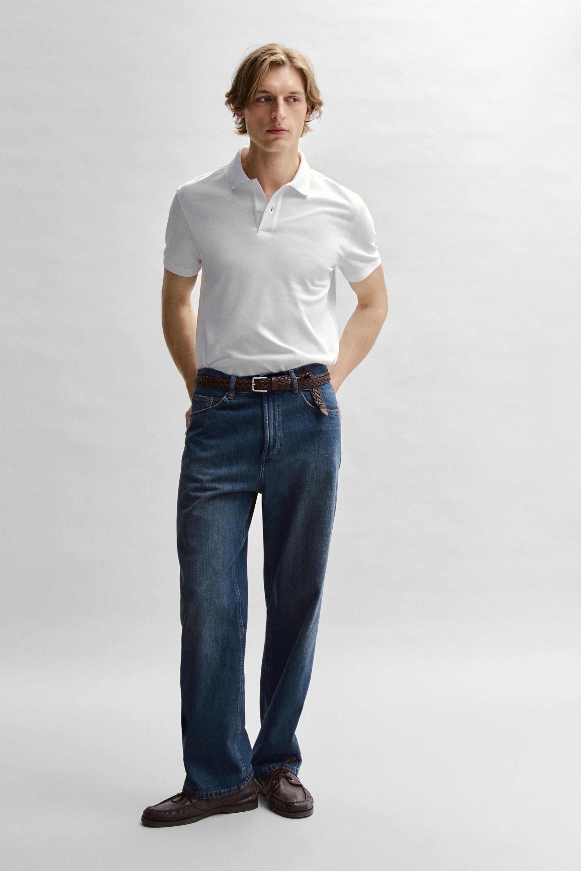 Micro-textured cotton piqué polo shirt — WHITE