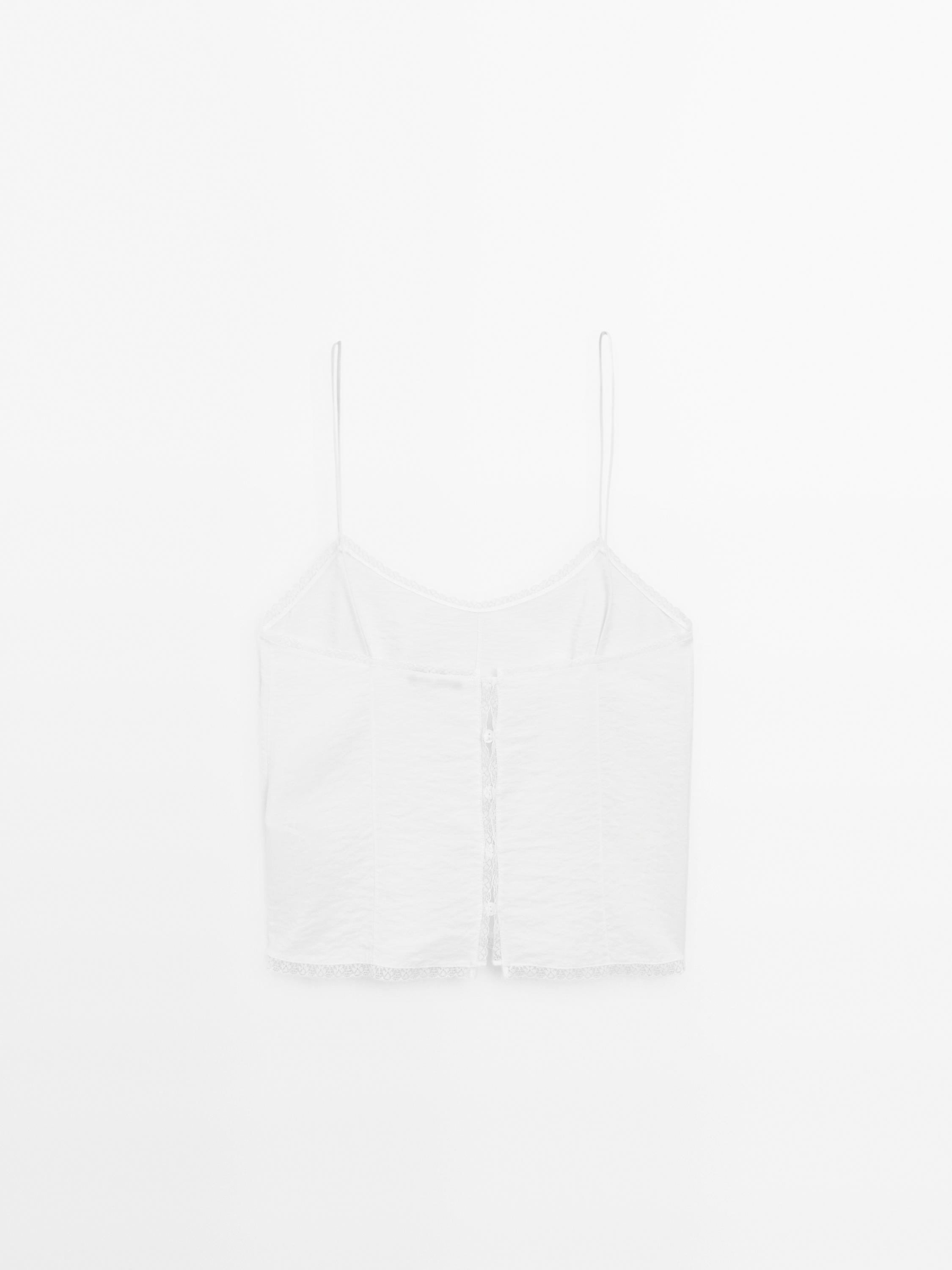 Lace trim top with button detail