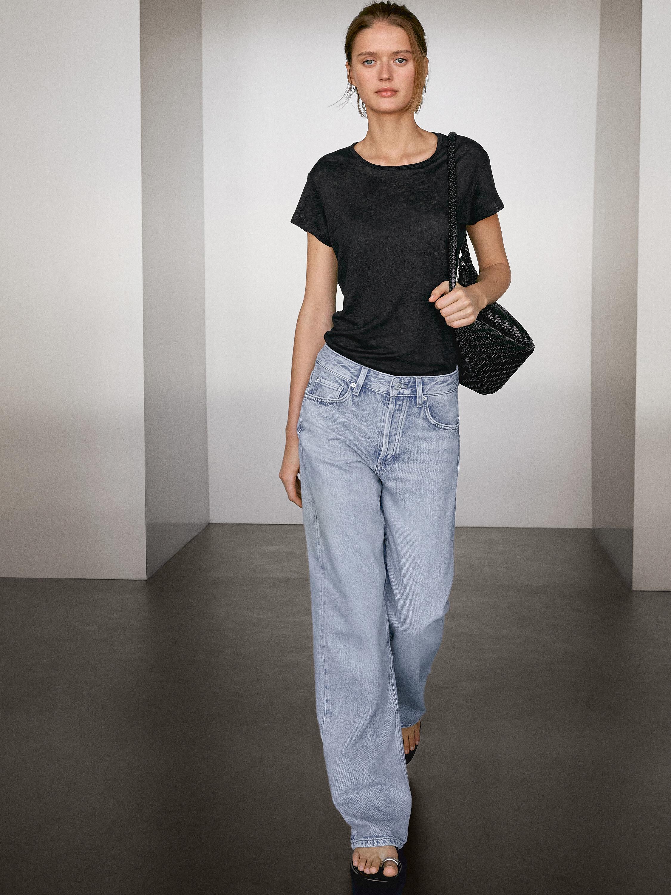 تيشرت كتان 100% بأكمام قصيرة