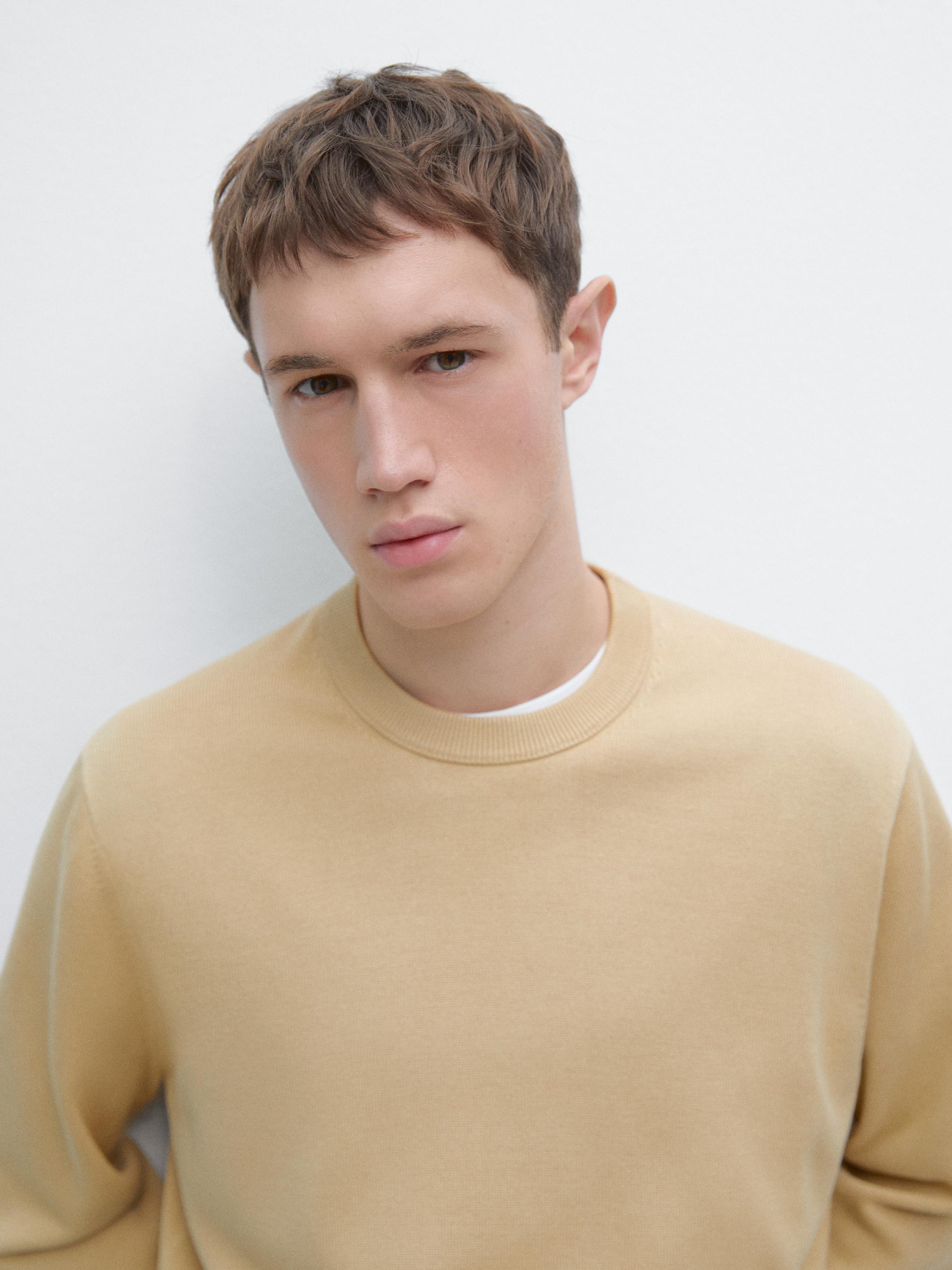 Cotton blend knit sweater — Sand beige