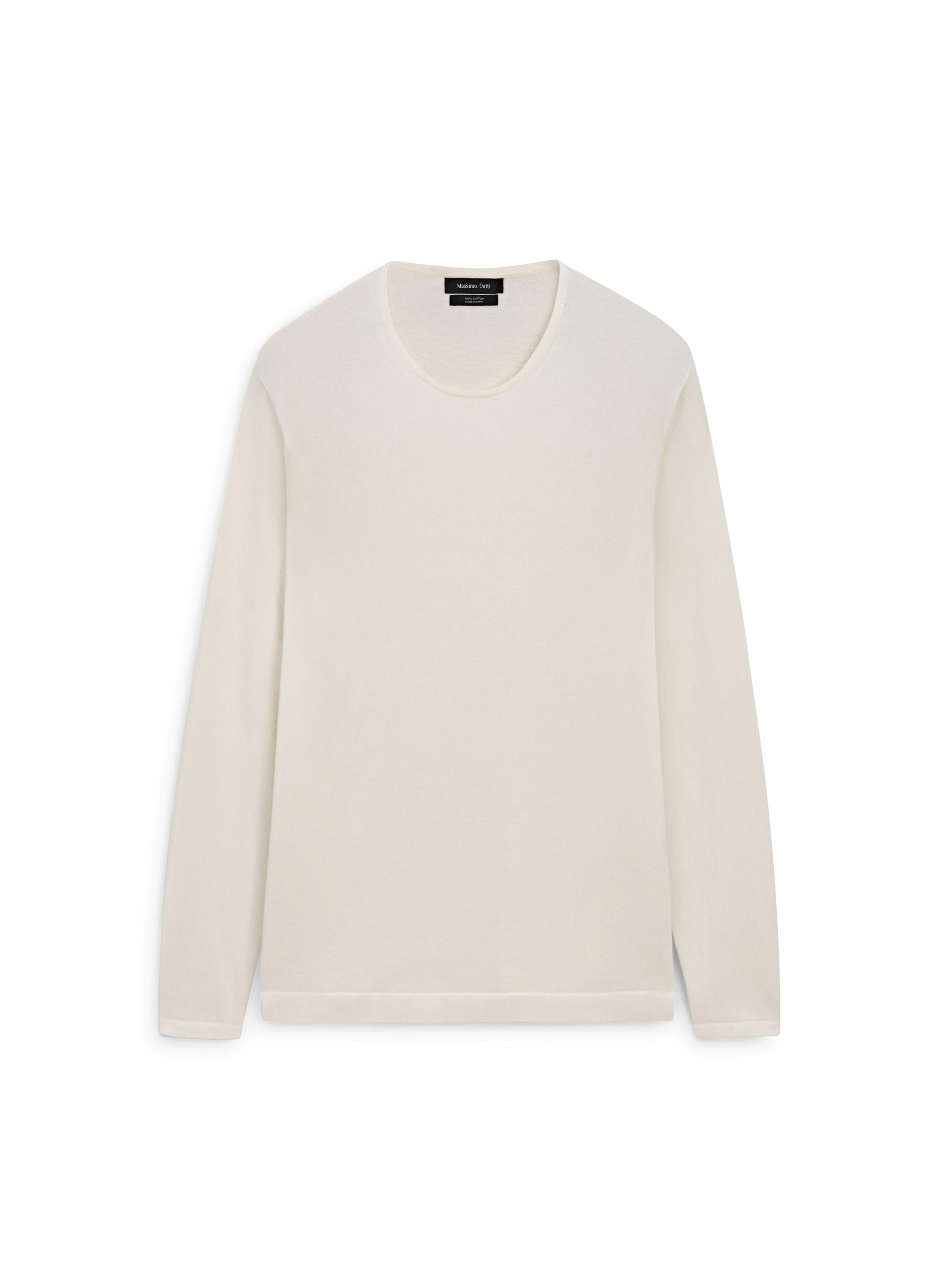 Knit 100% cotton crew neck sweater — OFF WHITE