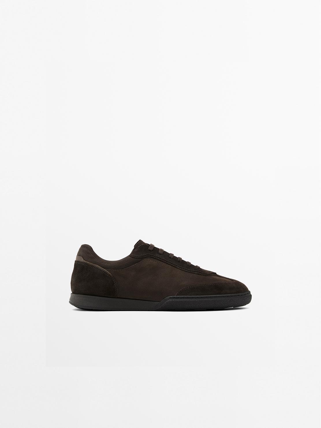 Split leather trainers with contrast soles