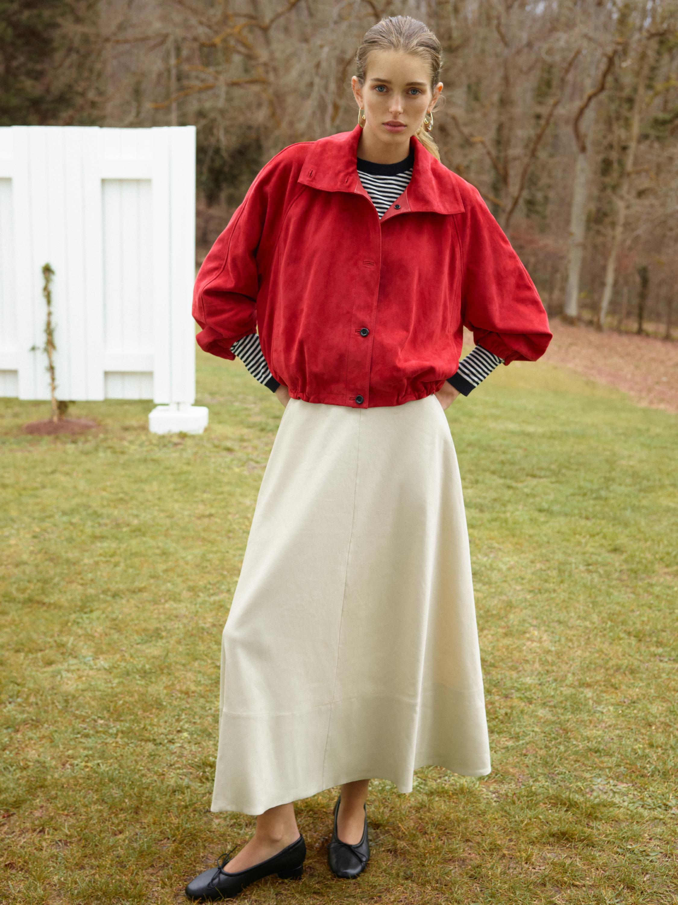 Linen blend flared skirt with pocket — CREAM