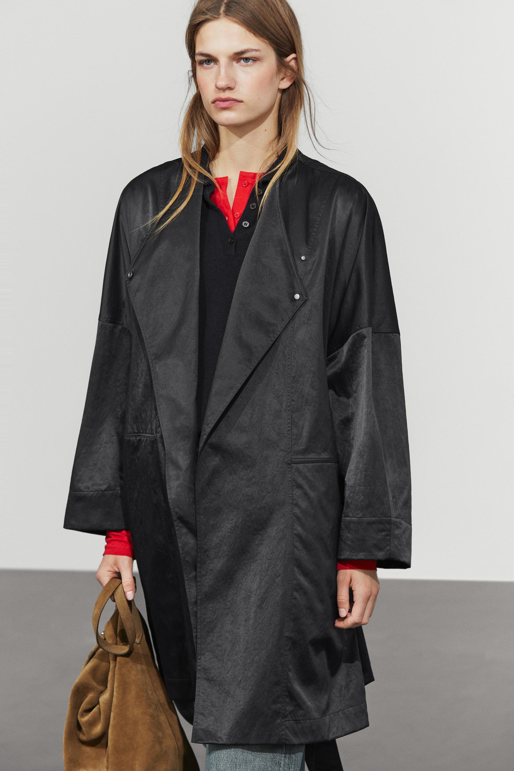 Double-breasted tie-waist jacket — BLACK