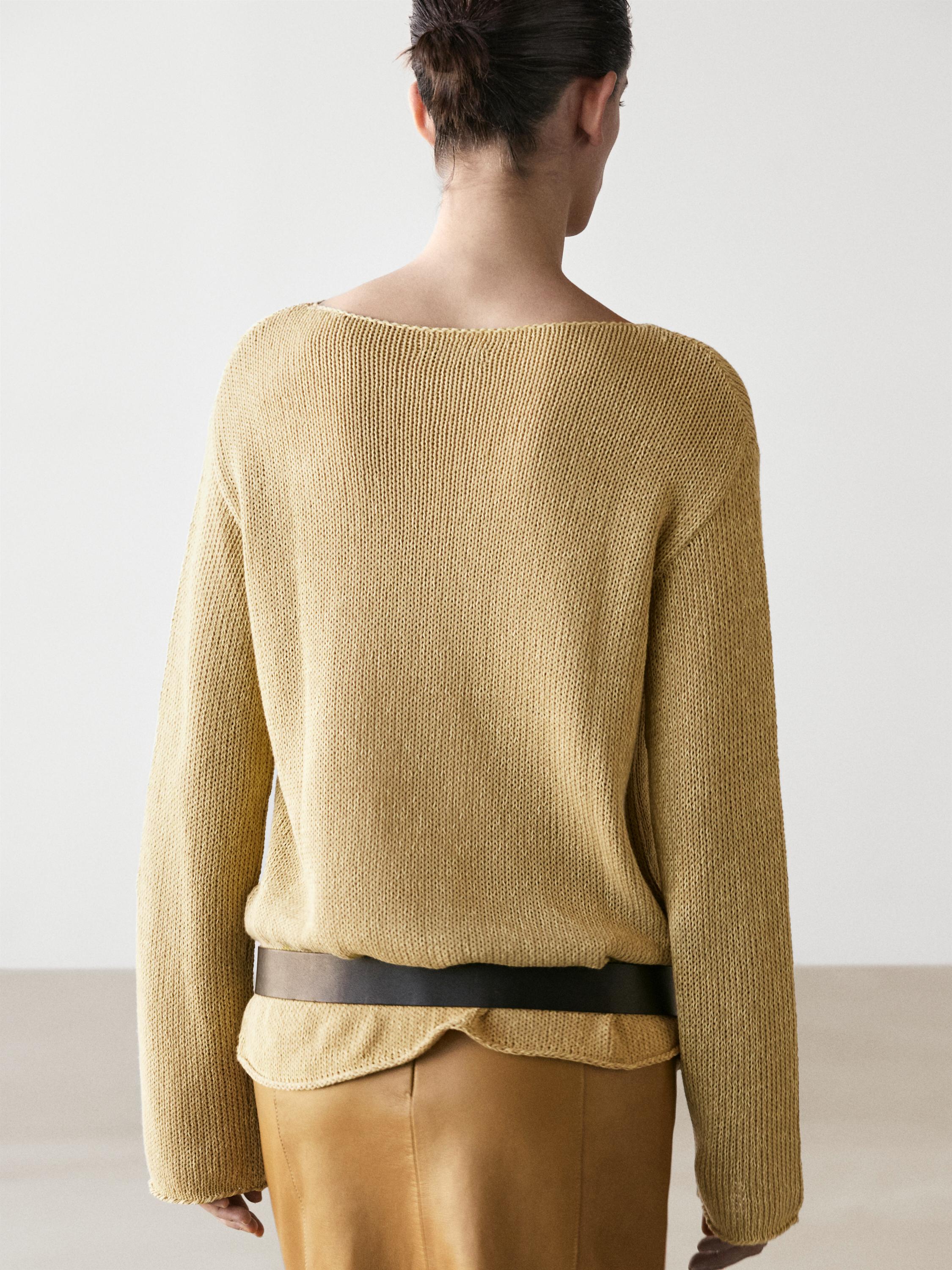 Cotton blend cutwork sweater — LIME