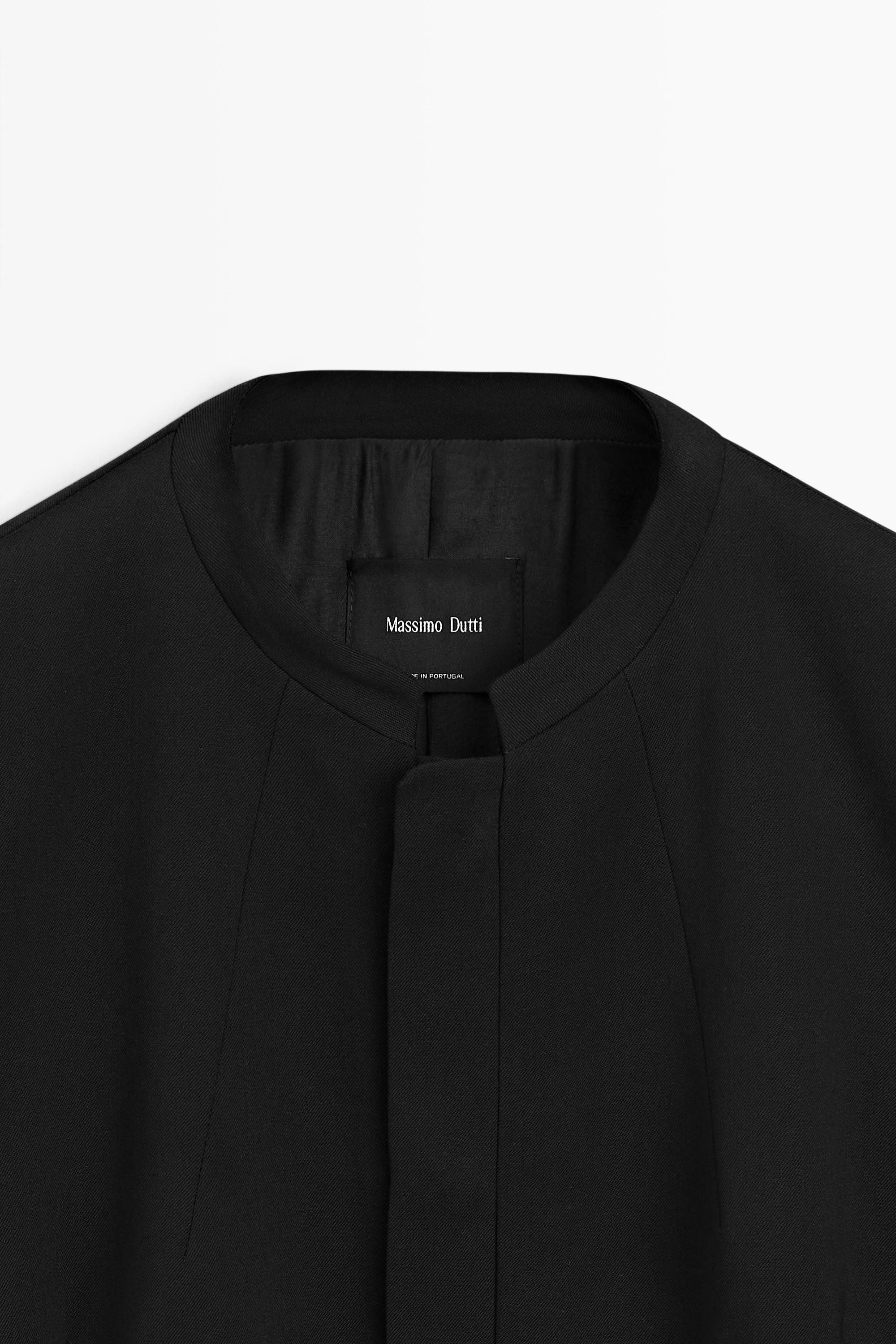 Round neck blazer with dart details — BLACK