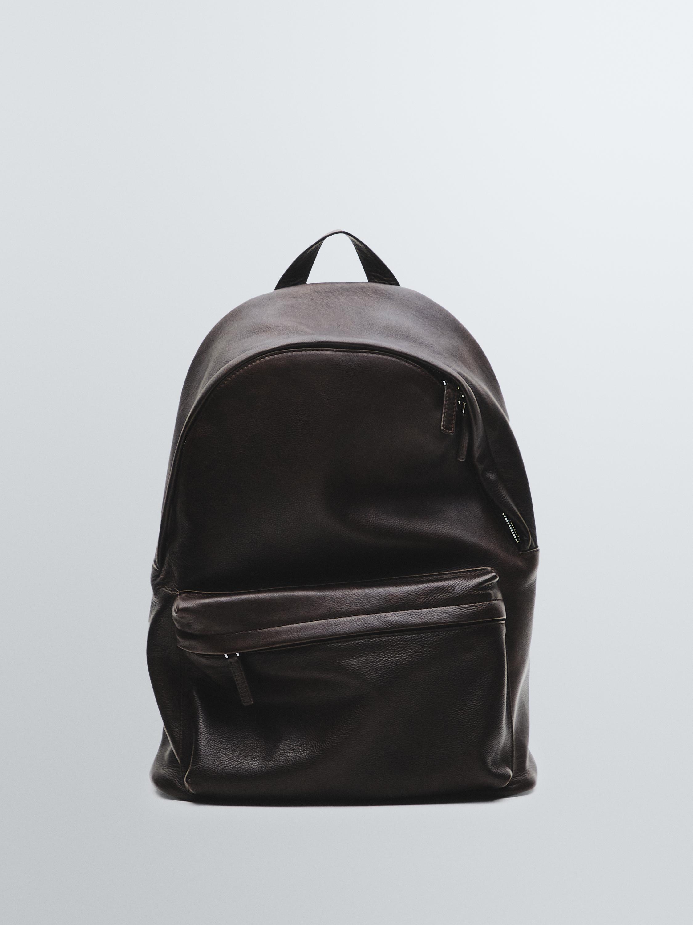 Nappa leather backpack with zip — BROWN