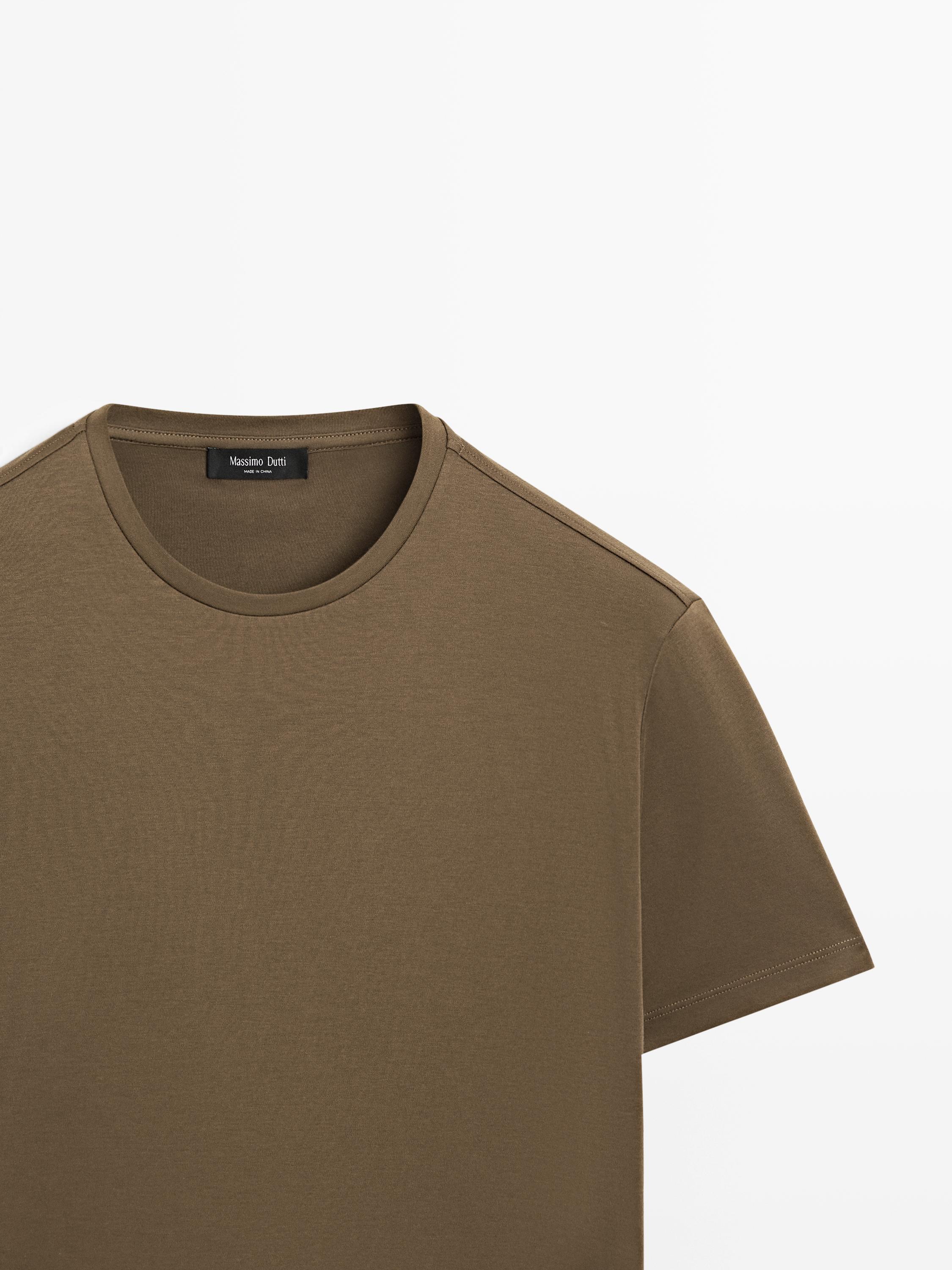 Short sleeve cotton blend T-shirt — MEDIUM KHAKI