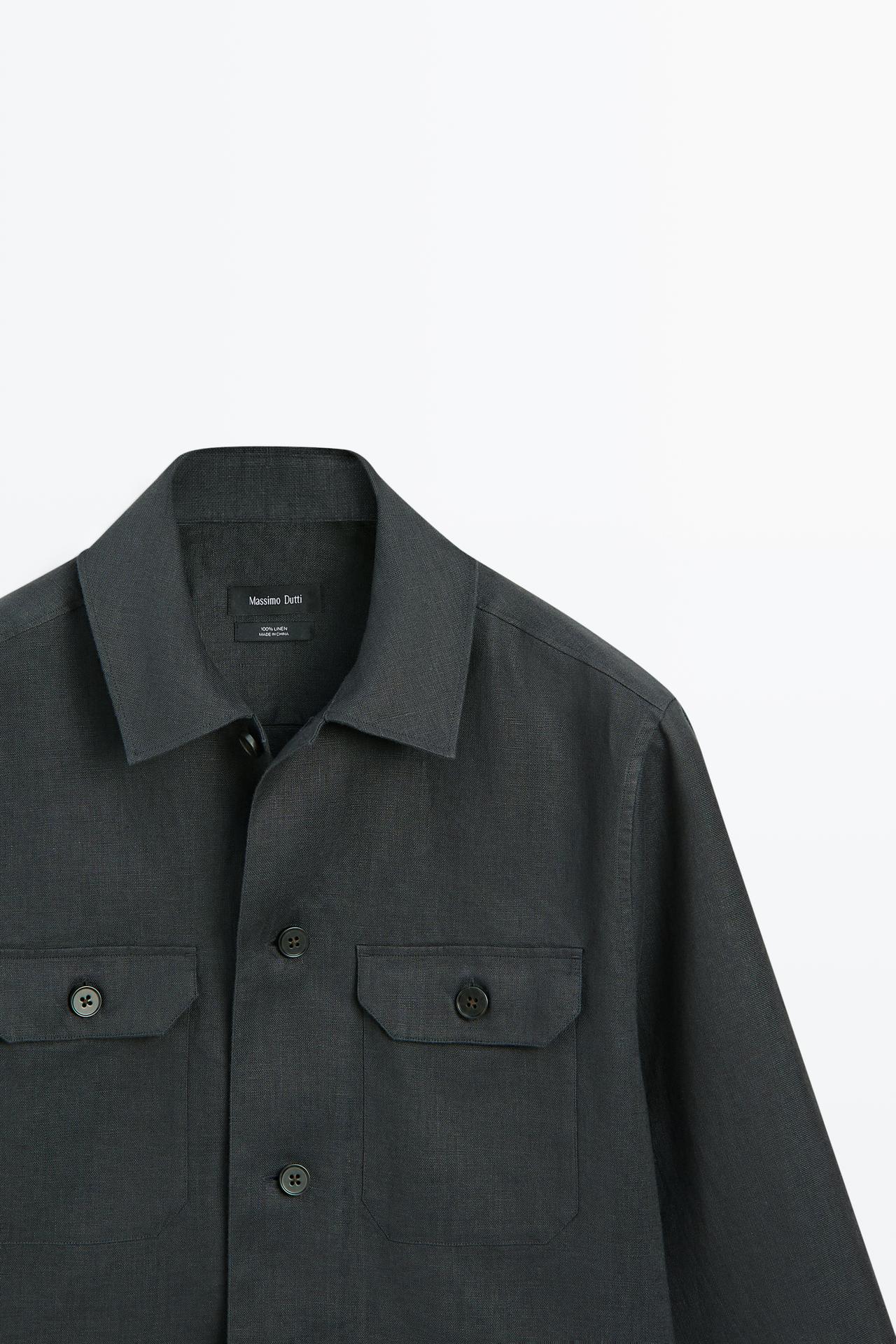 Total look linen overshirt with pockets — PETROL BLUE