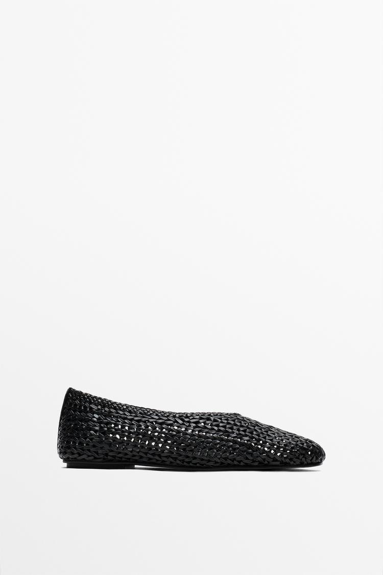 Braided sheepskin ballet flats — BLACK