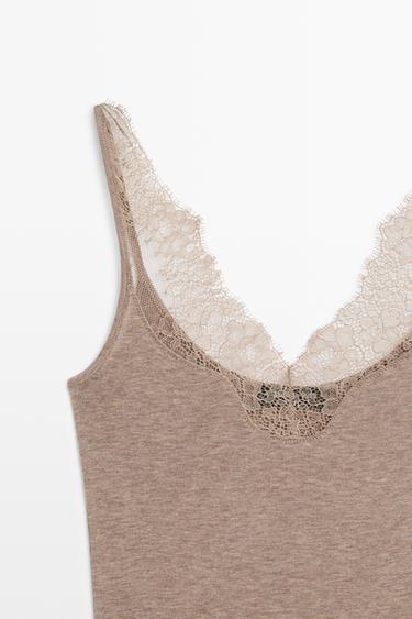 Strappy lace-trimmed camisole top — MINK 4