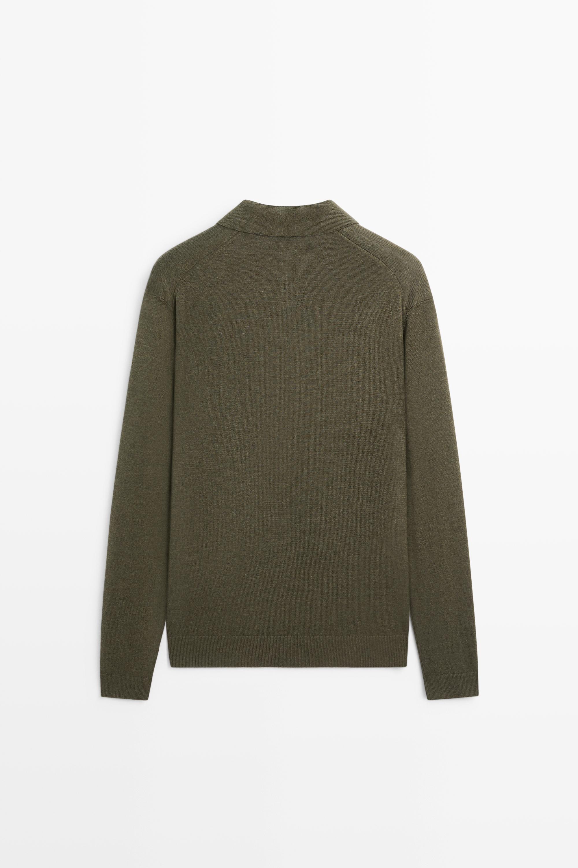 Polo collar knit sweater — DARK KHAKI