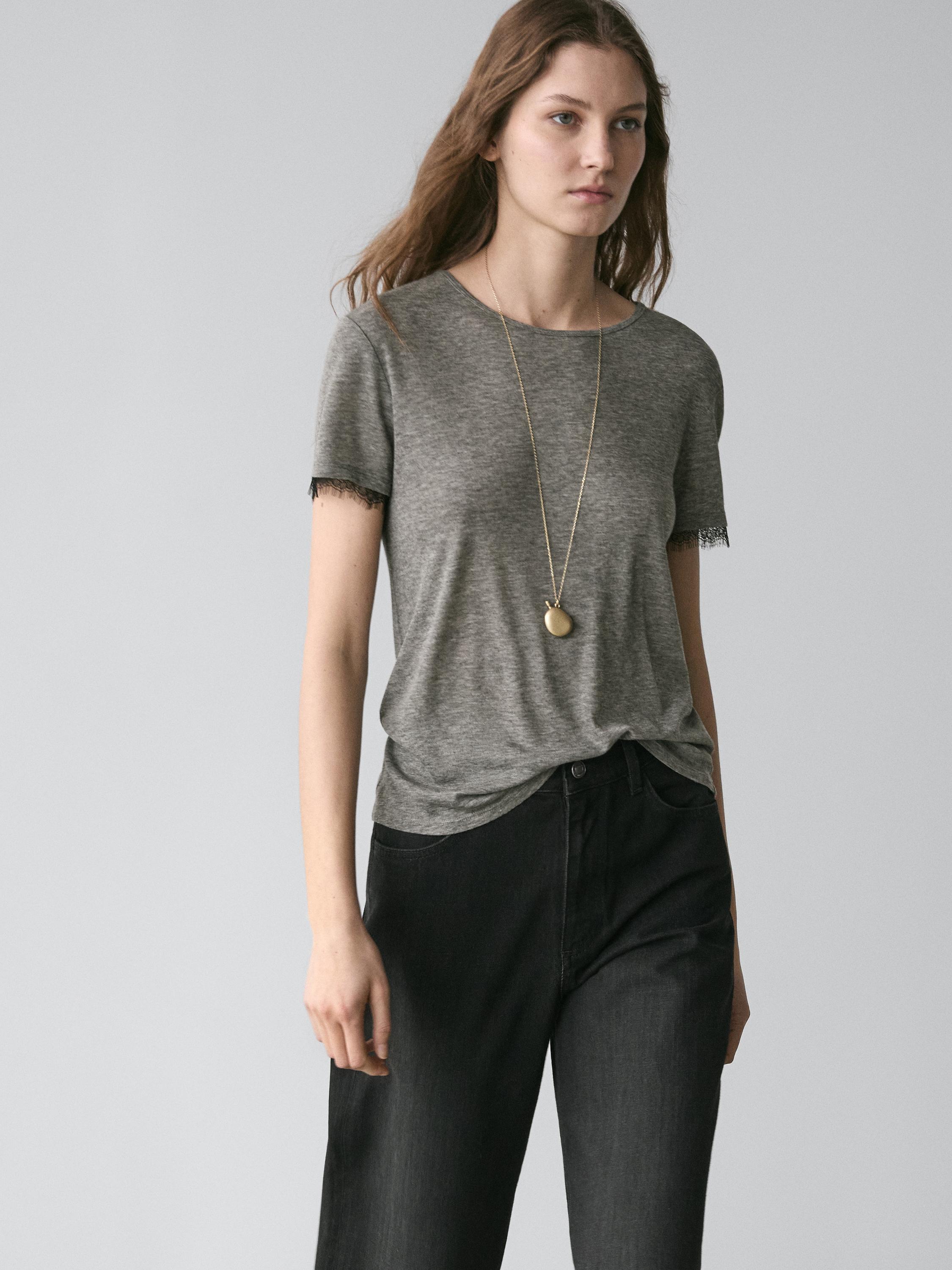 羊毛蕾絲細節T恤