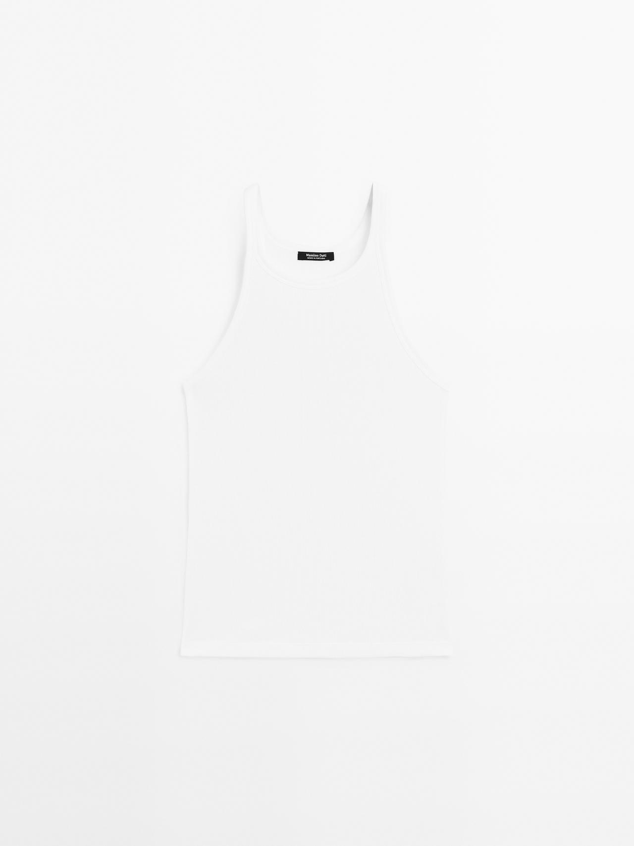 Massimo Dutti - Dame - Top I 100 % Bomuld Med Halterneck - Råhvid - S