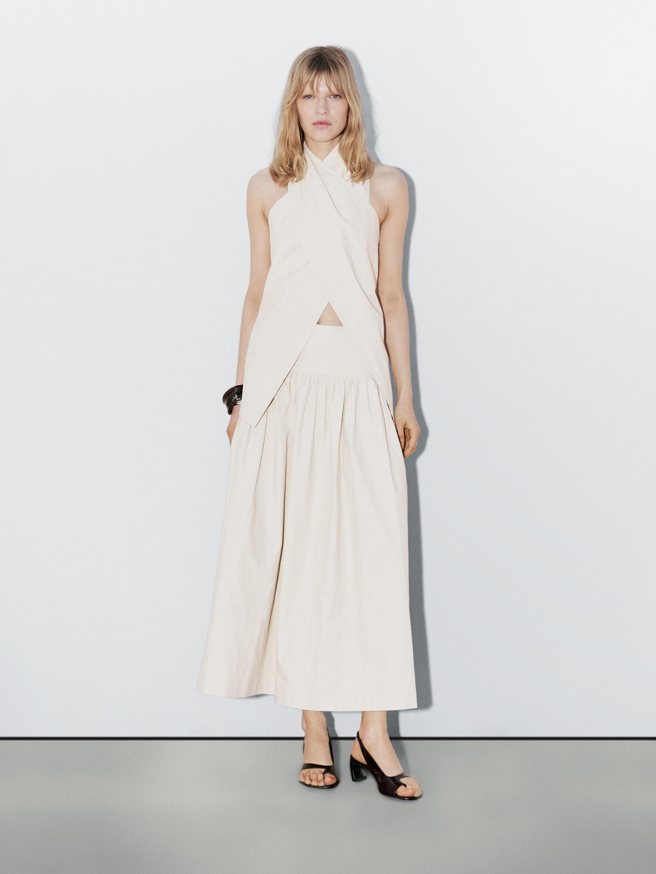 Gonna a costine midi 100% lino - Studio