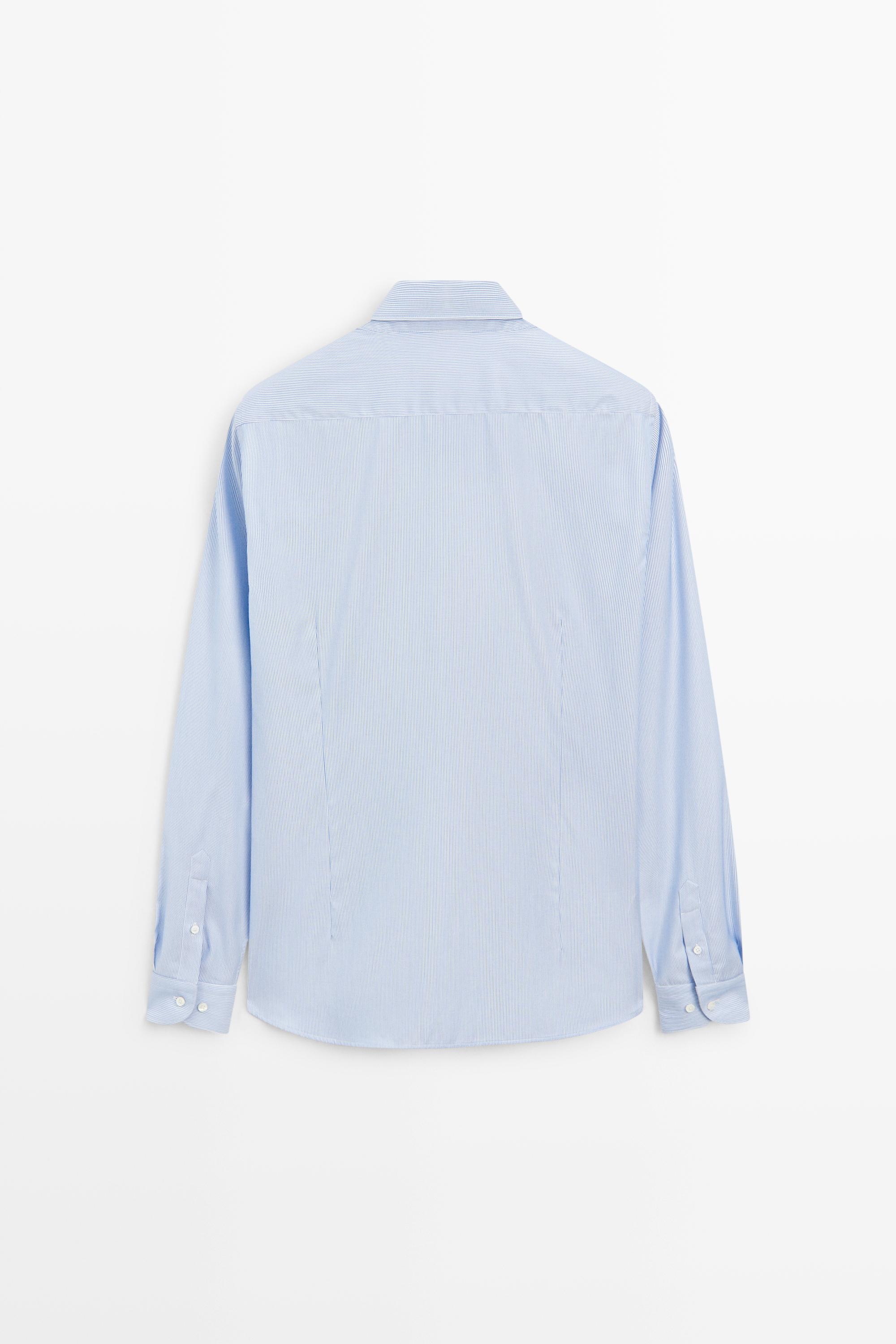 Slim fit striped 100% cotton shirt — BLUE