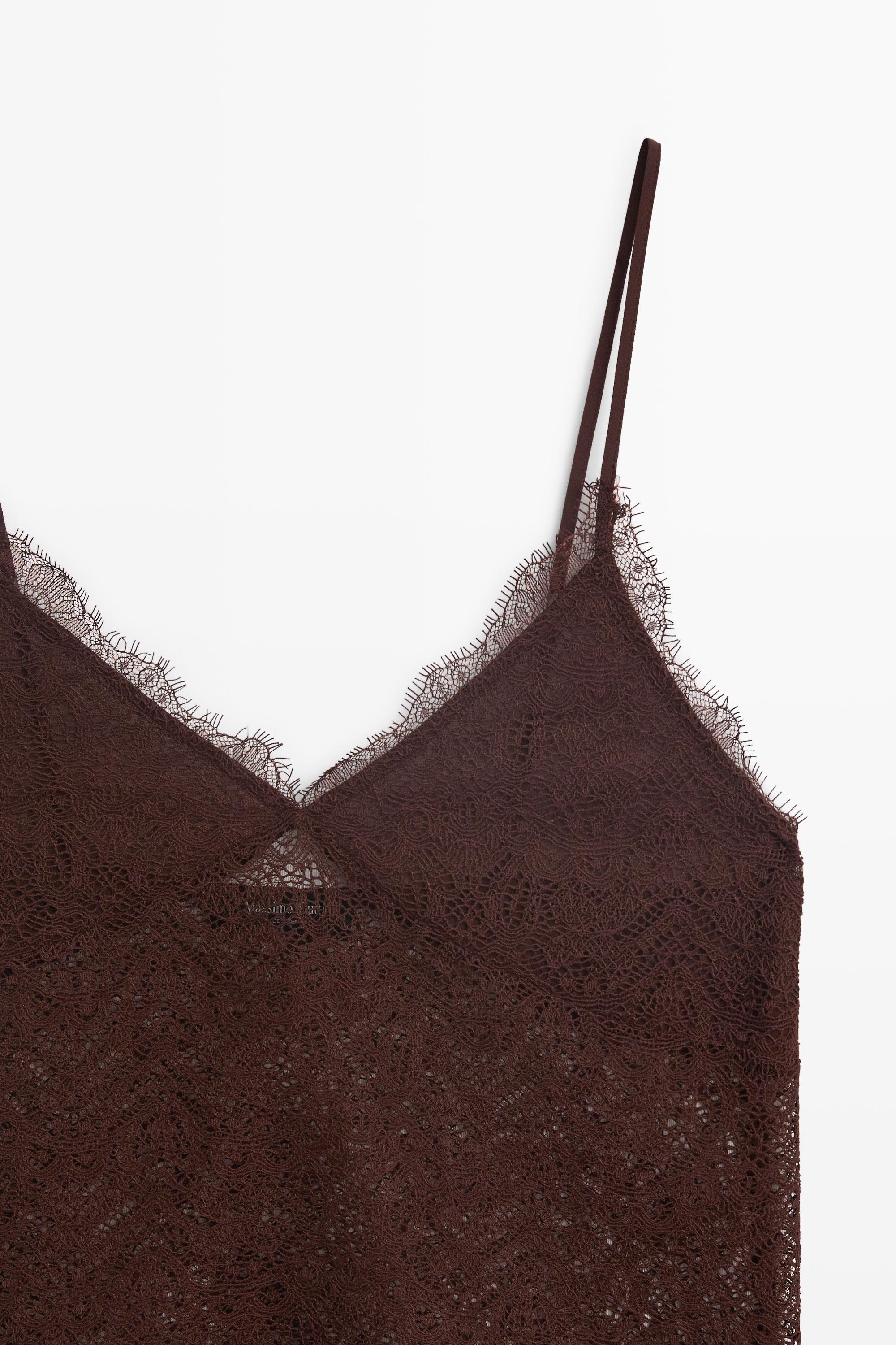 Strappy lace detail top — BROWN