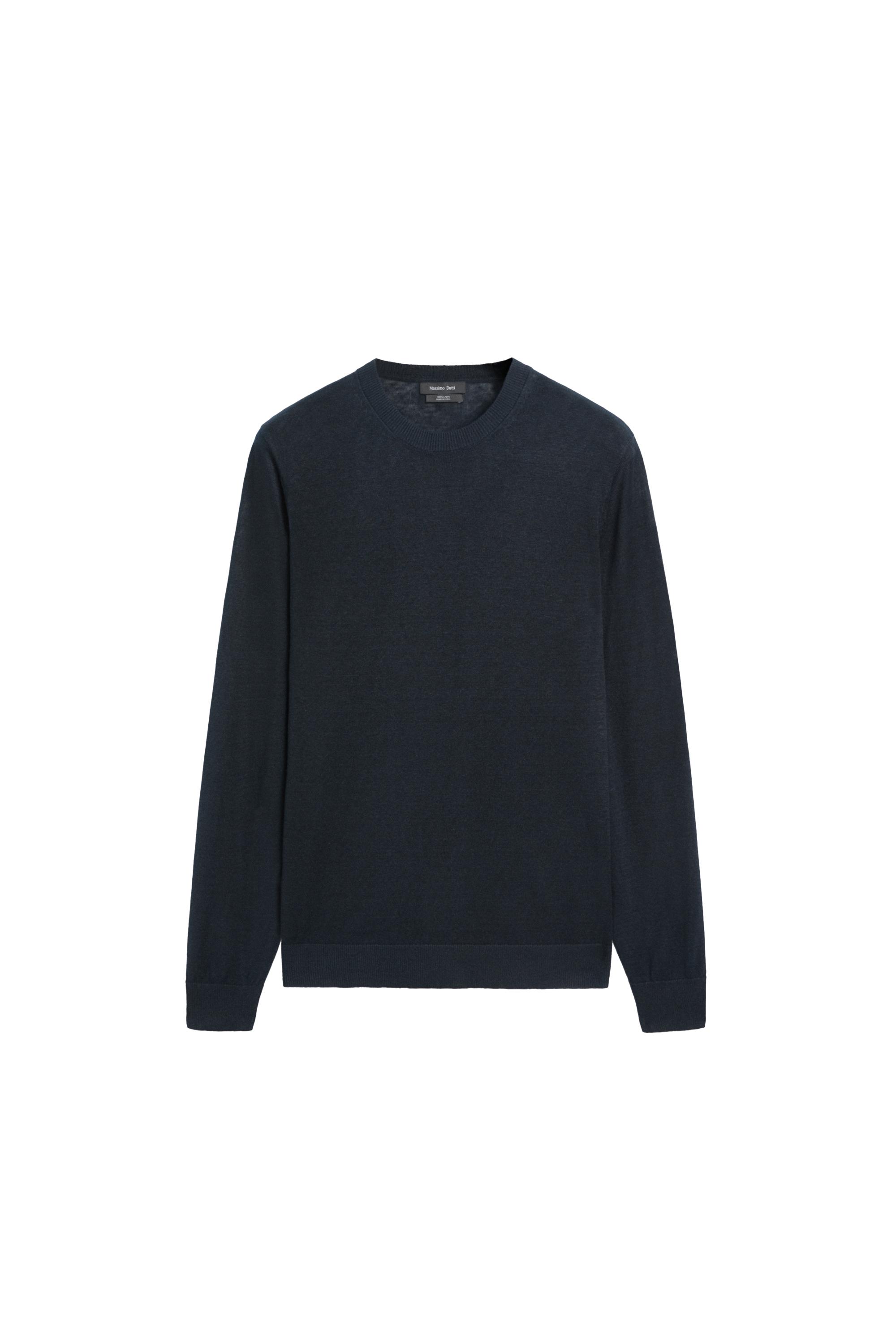 100% linen knit crew neck sweater — NAVY BLUE