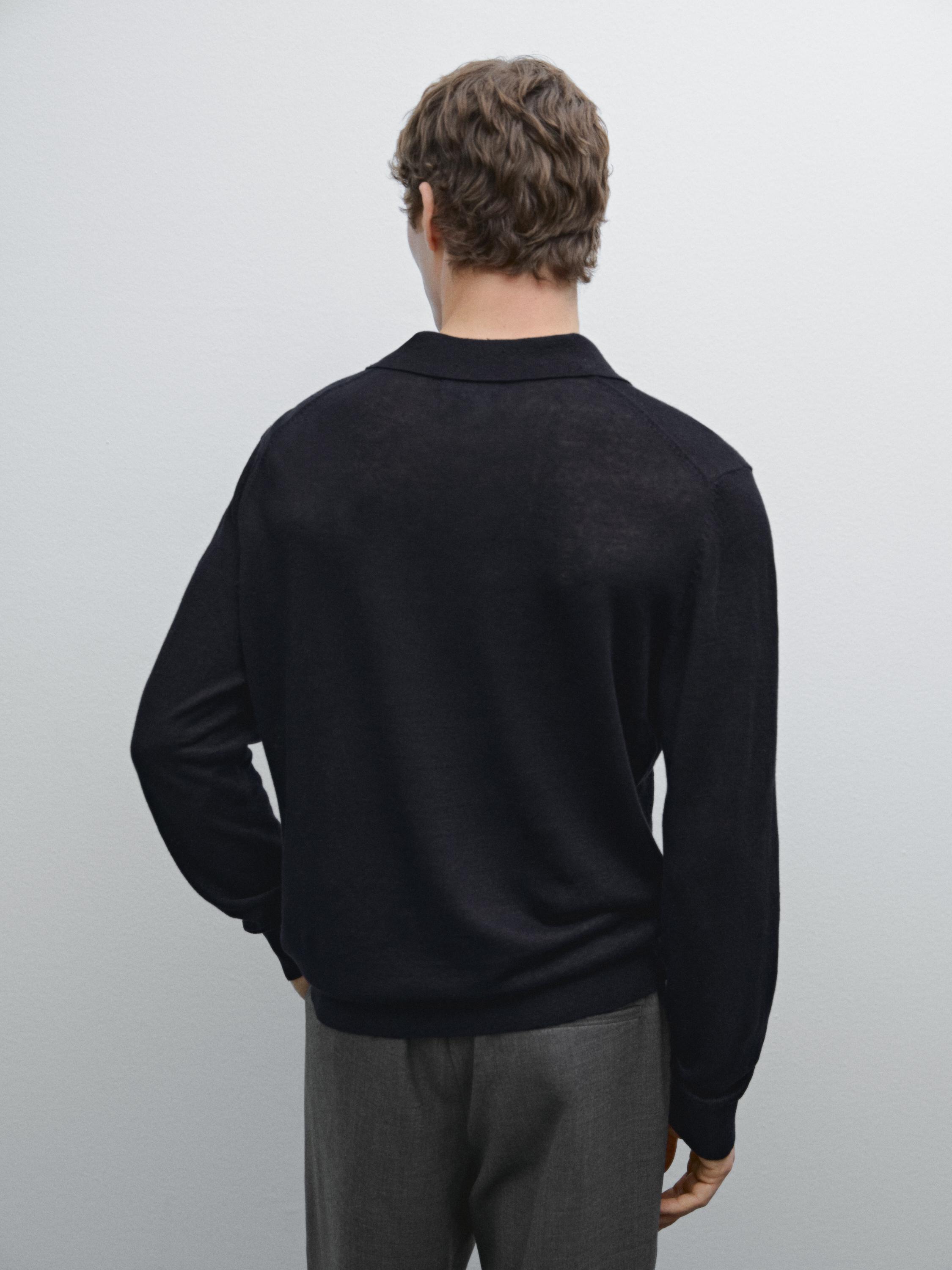Linen polo collar knit sweater