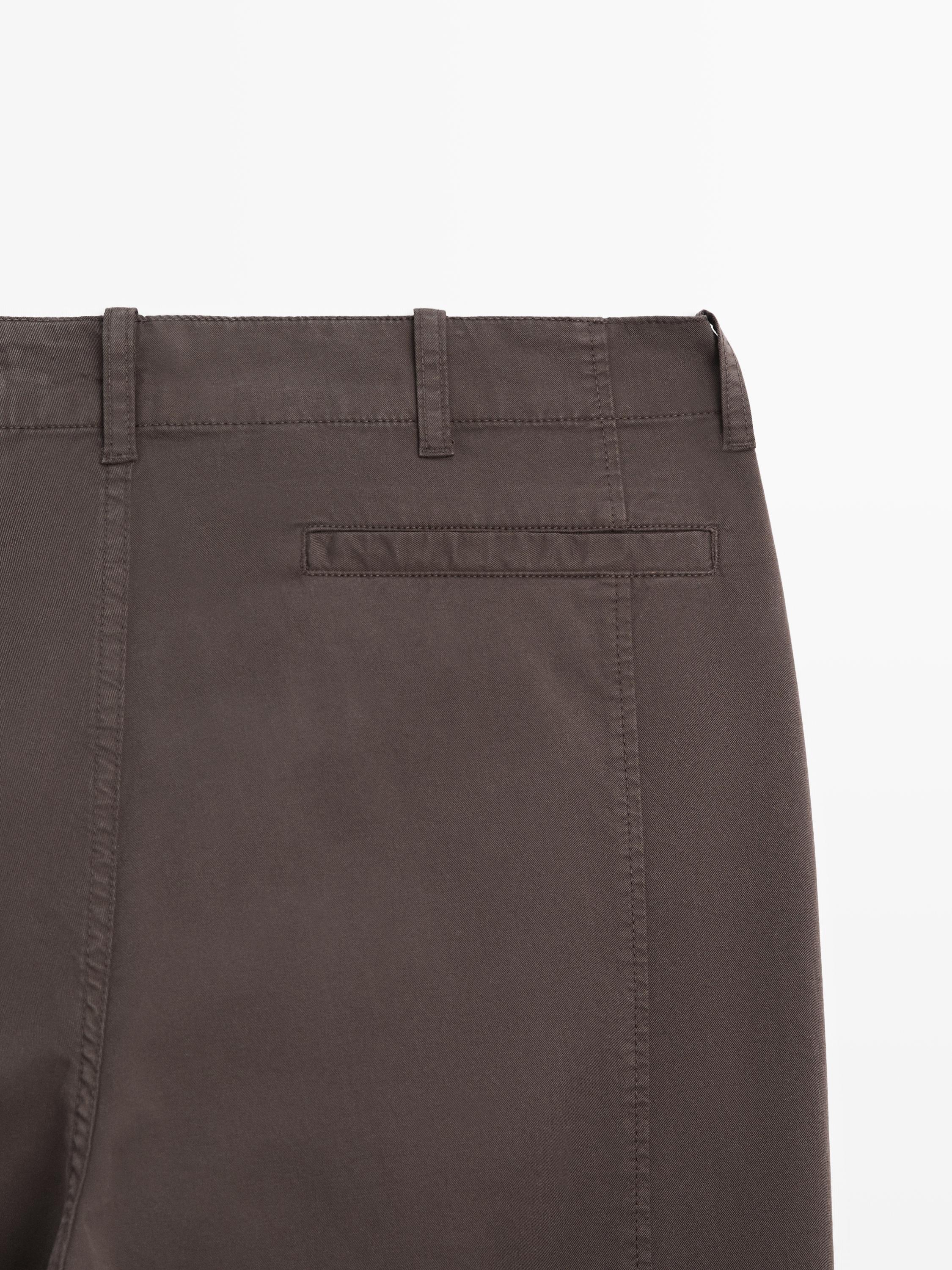 Cotton blend barrel fit trousers — BROWN
