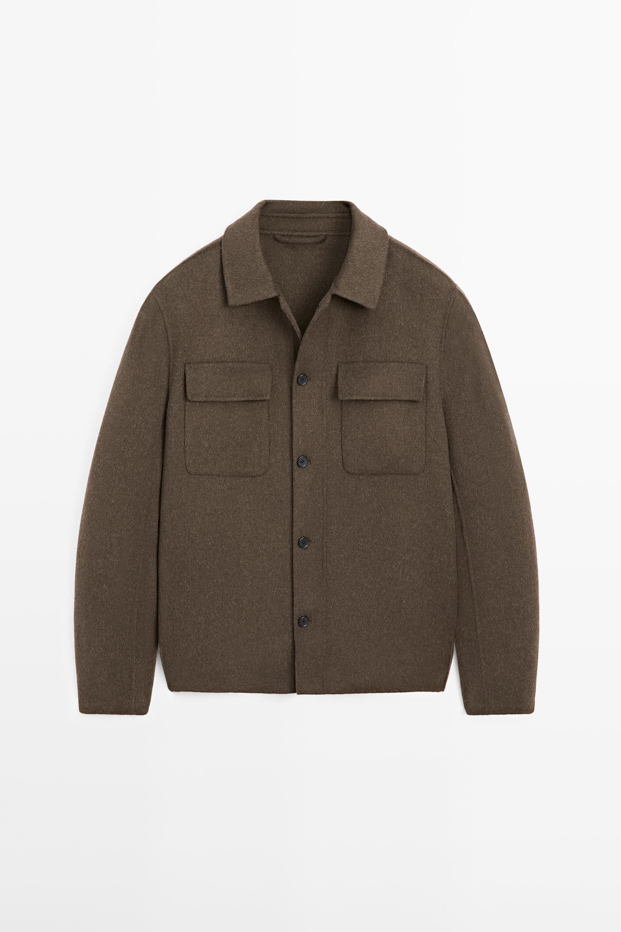 Wool blend overshirt with pockets — KHAKI
