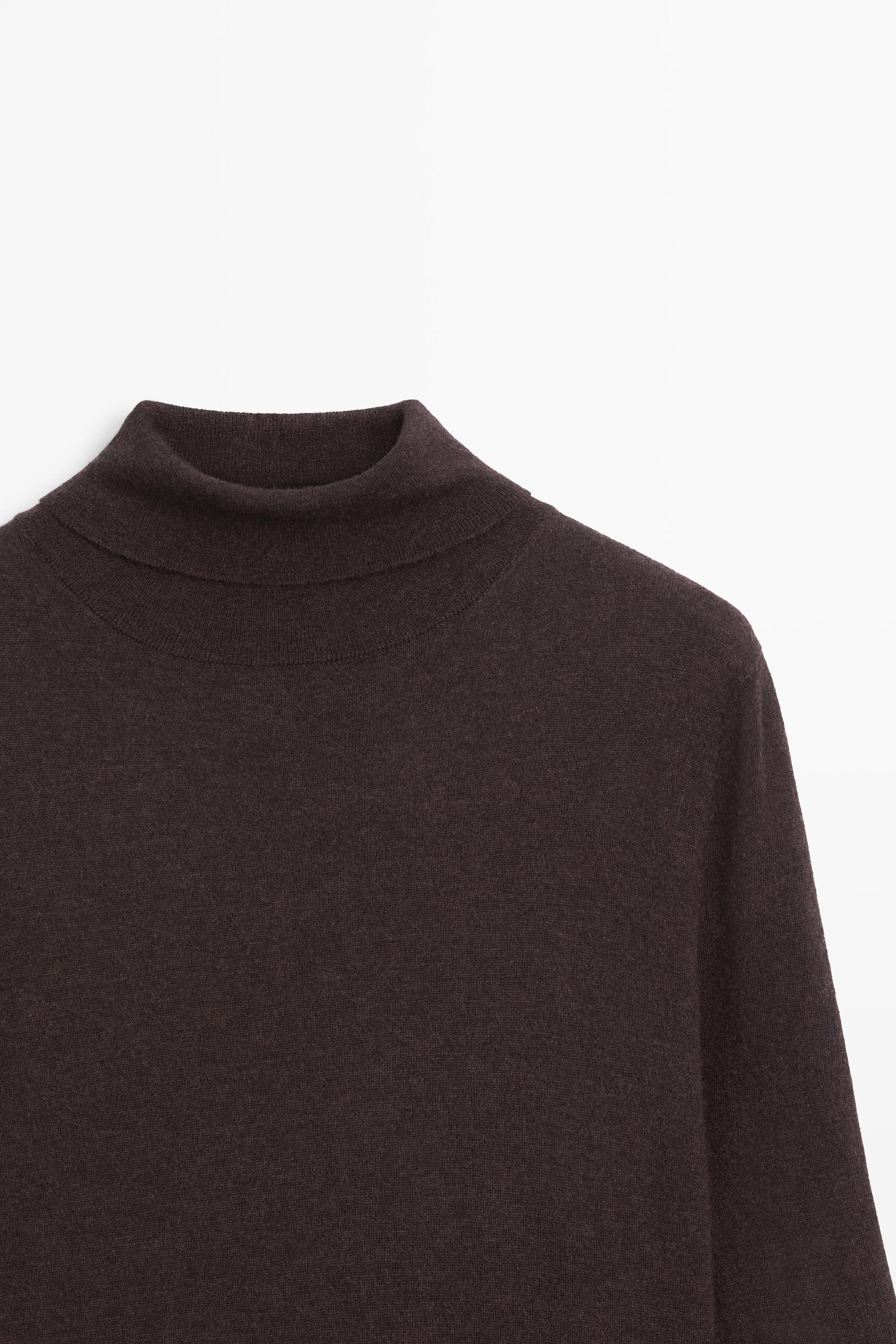 Wool blend knit dress with contrast detail — Chocolate