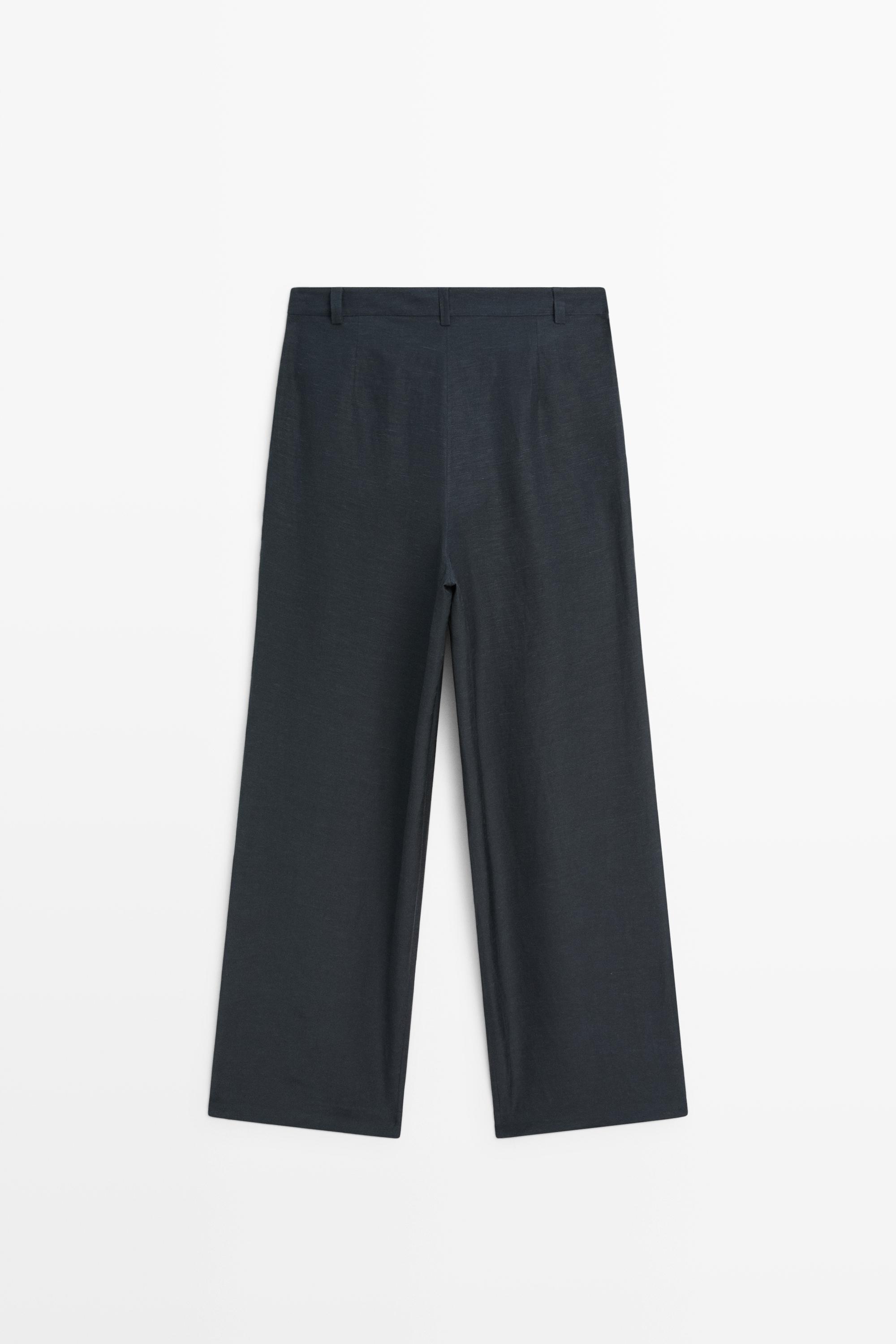 Linen-blend button-detail pants — NAVY BLUE