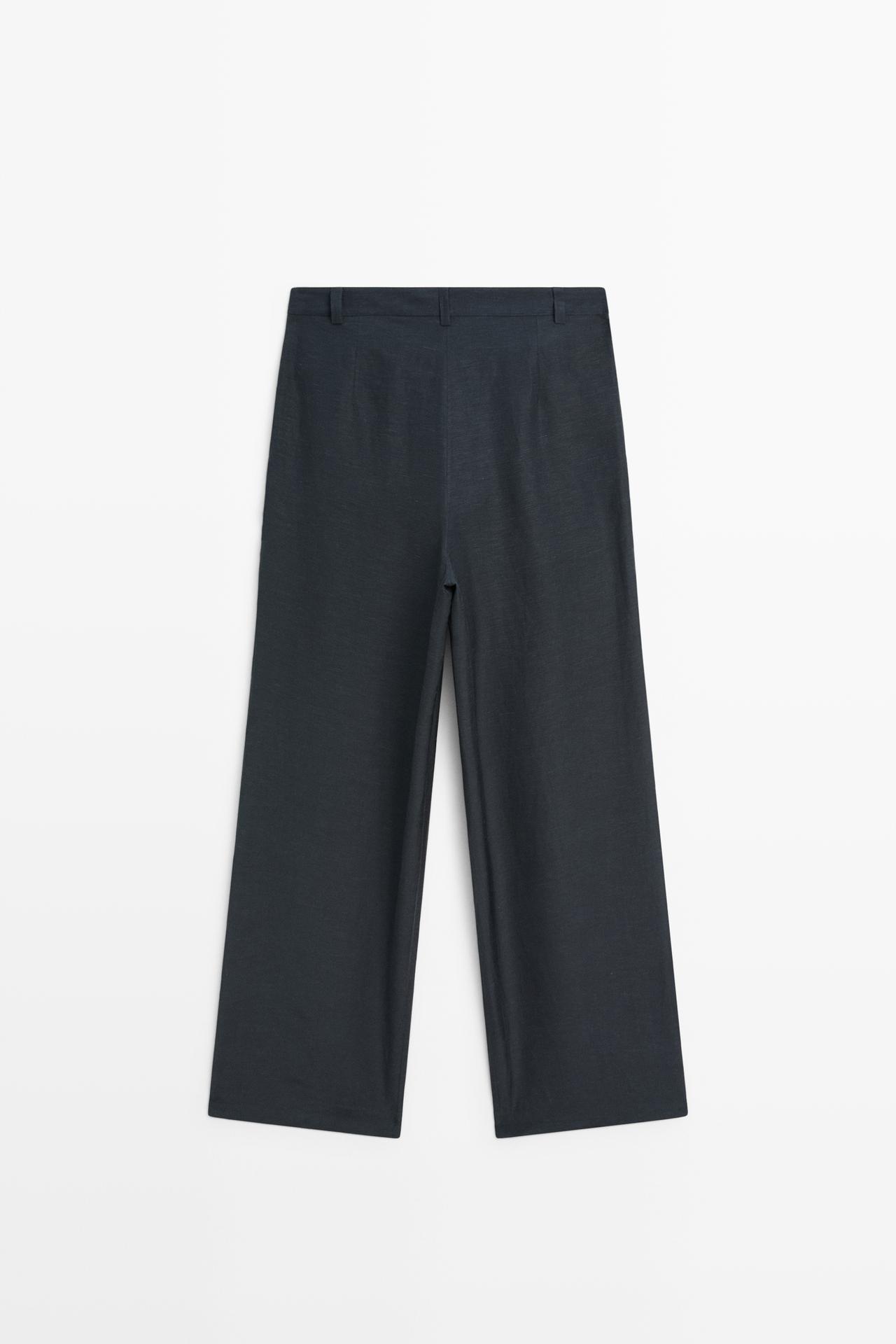 Linen-blend button-detail pants — NAVY BLUE