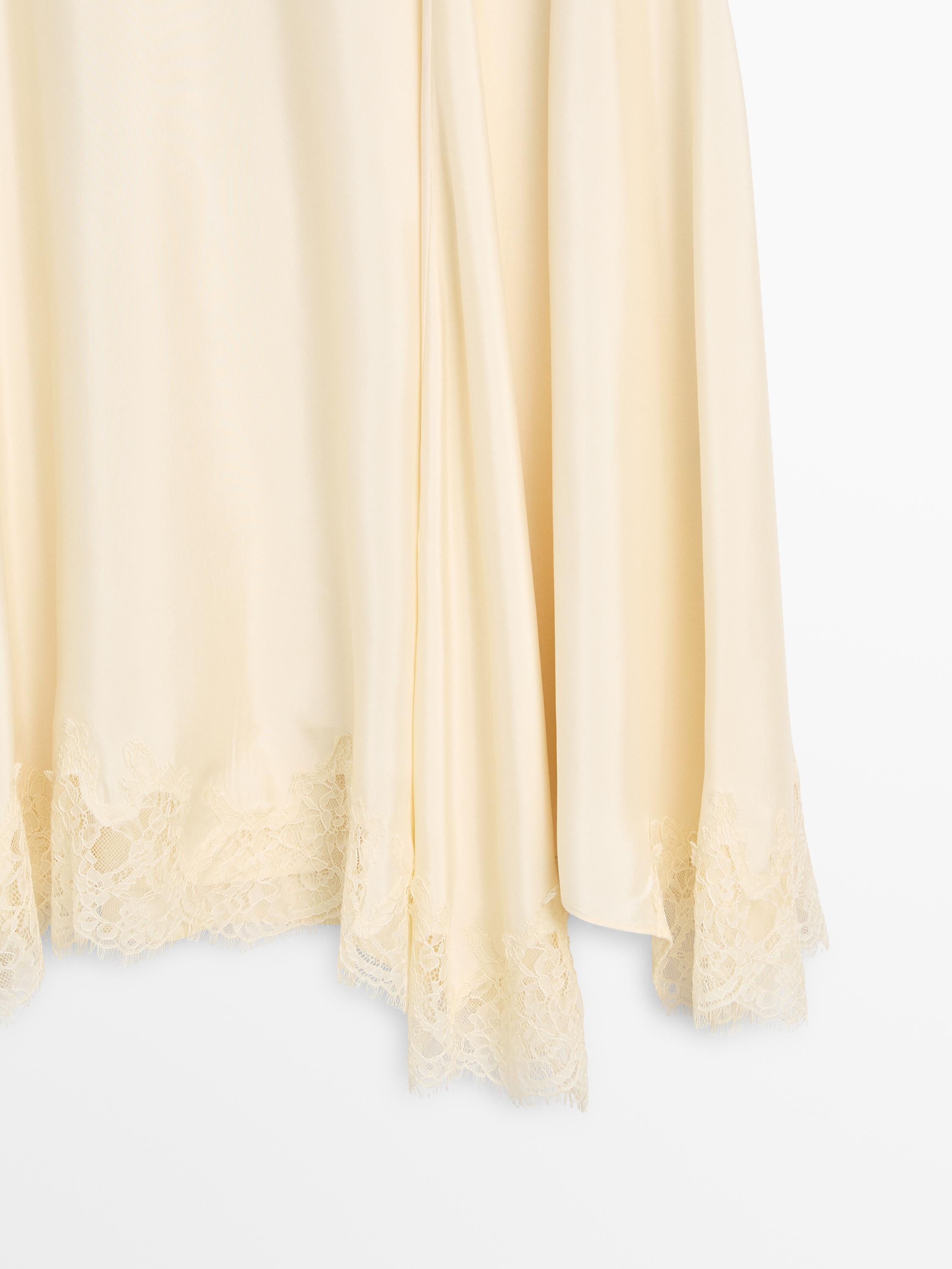 Asymmetric camisole skirt with lace trim — Vanilla
