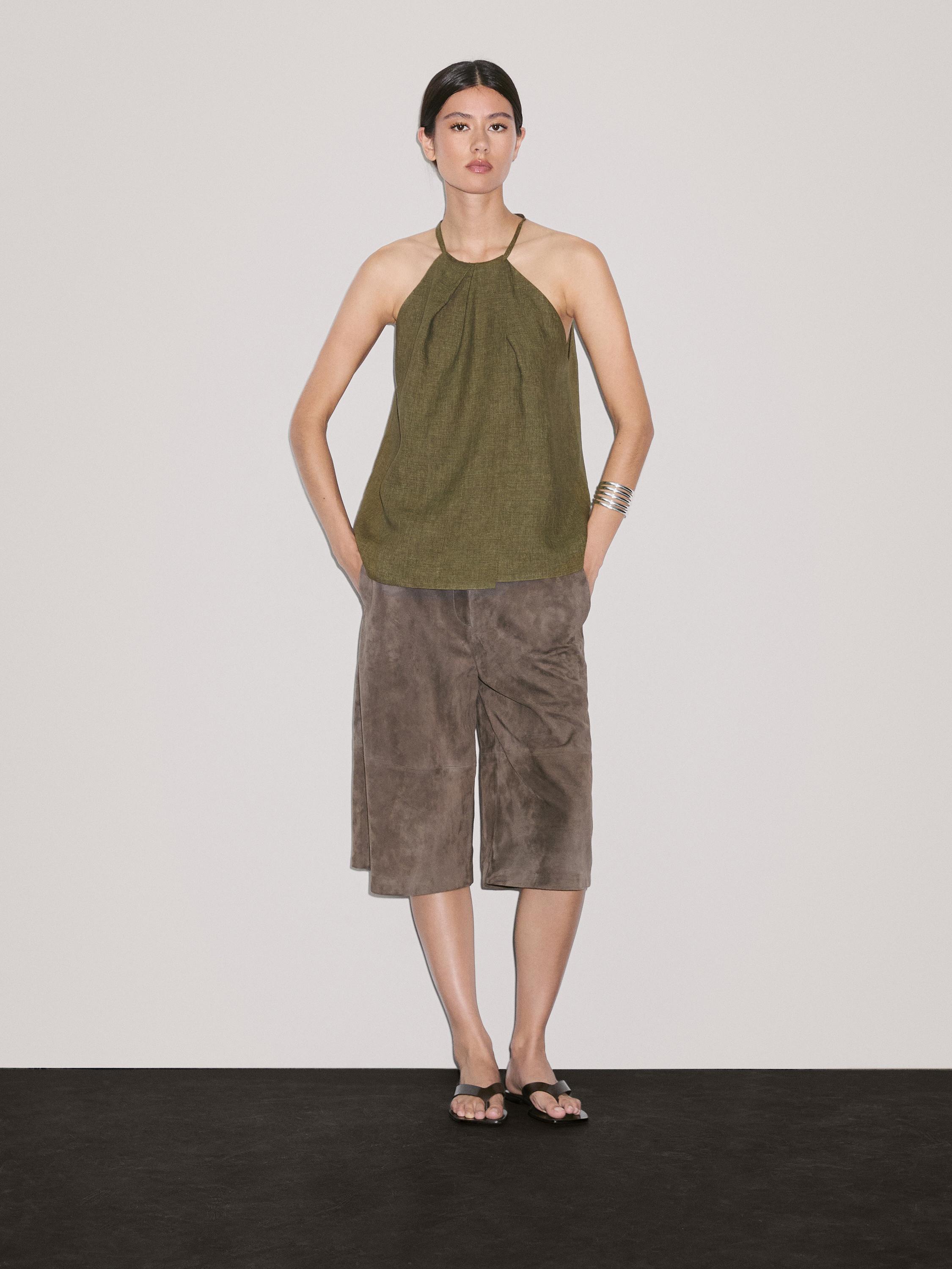 Kopertowy top ze 100% lnu z dekoltem halter