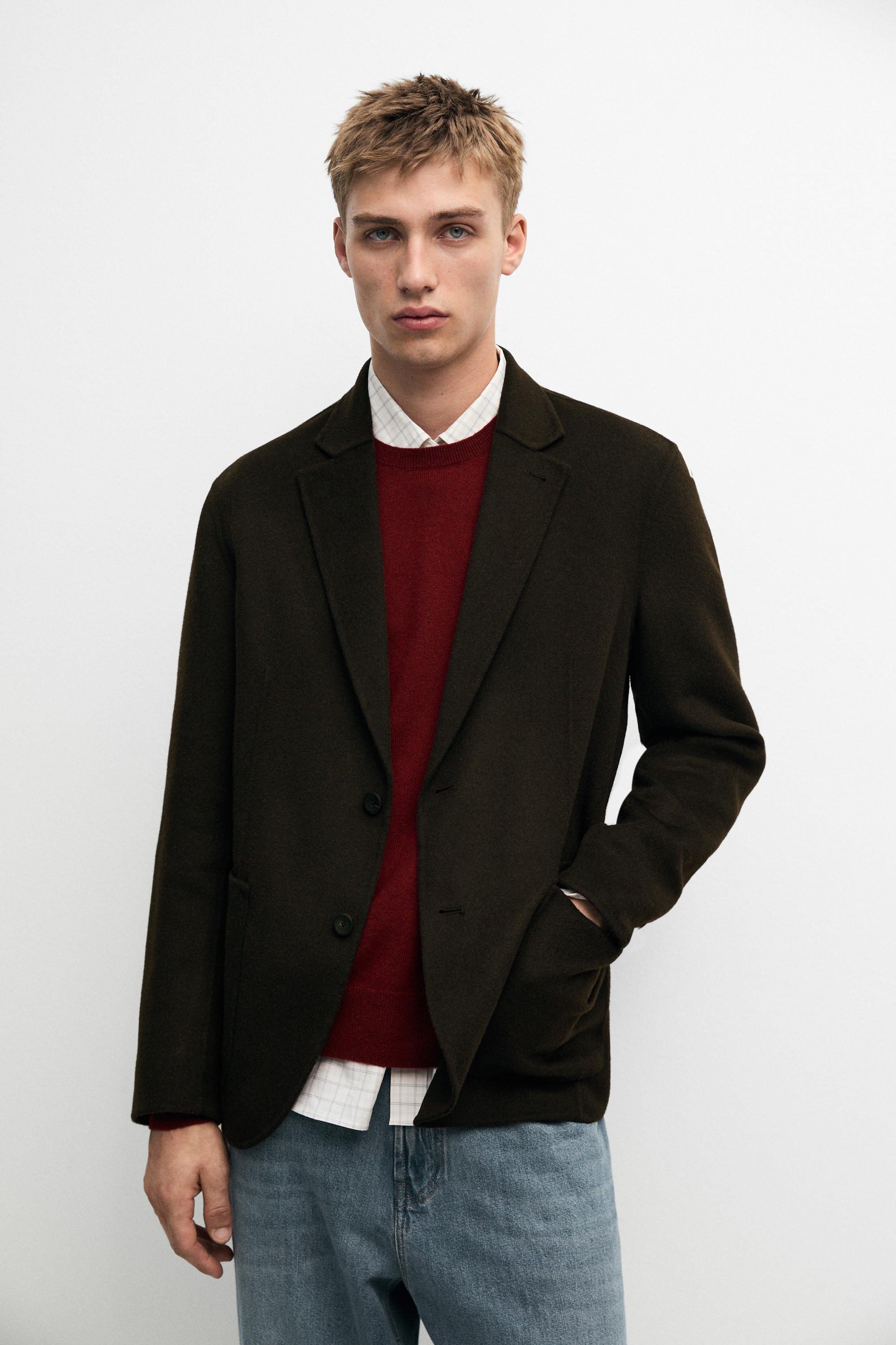 Double-layer wool blend blazer