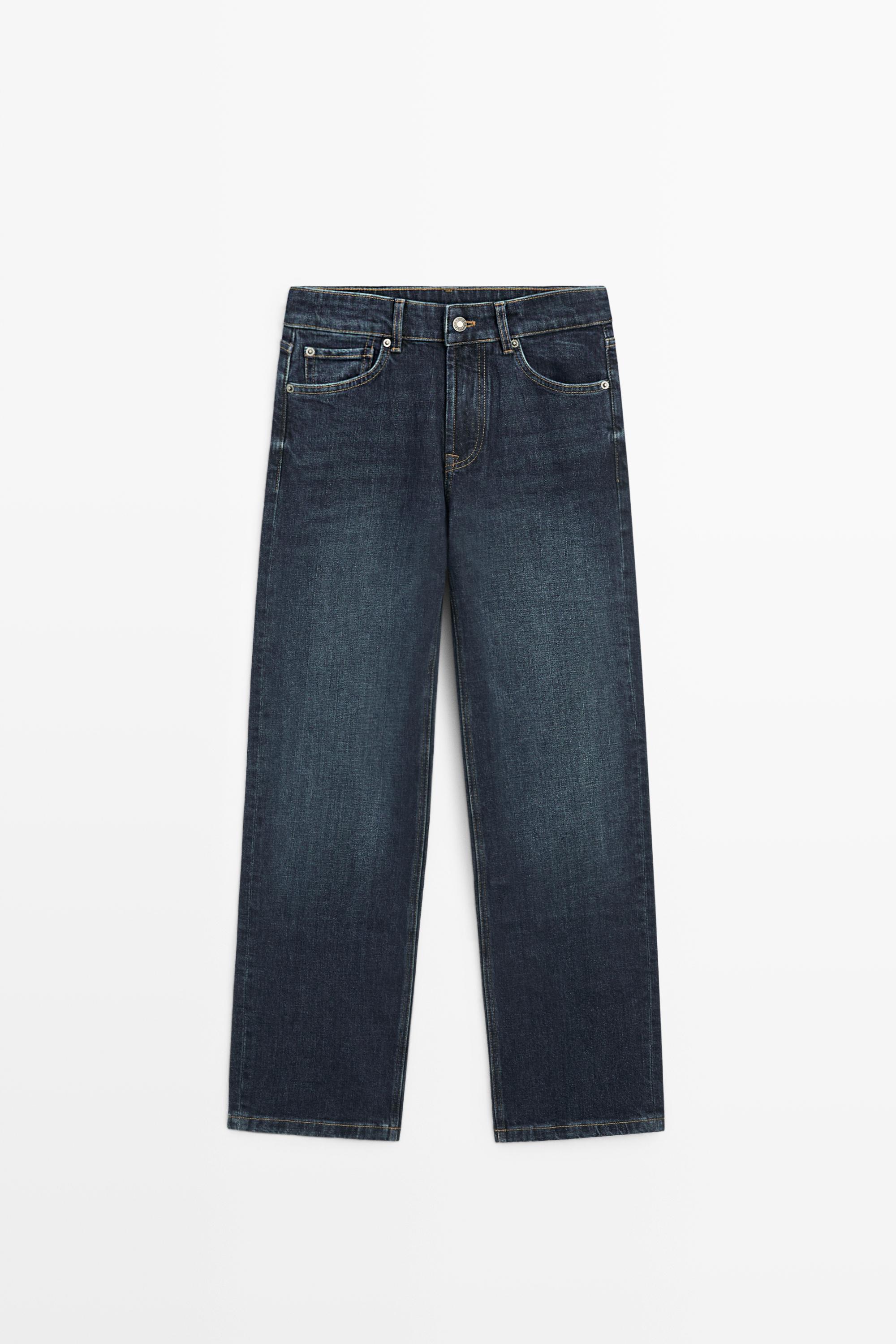 Jeans straight fit cropped tiro alto