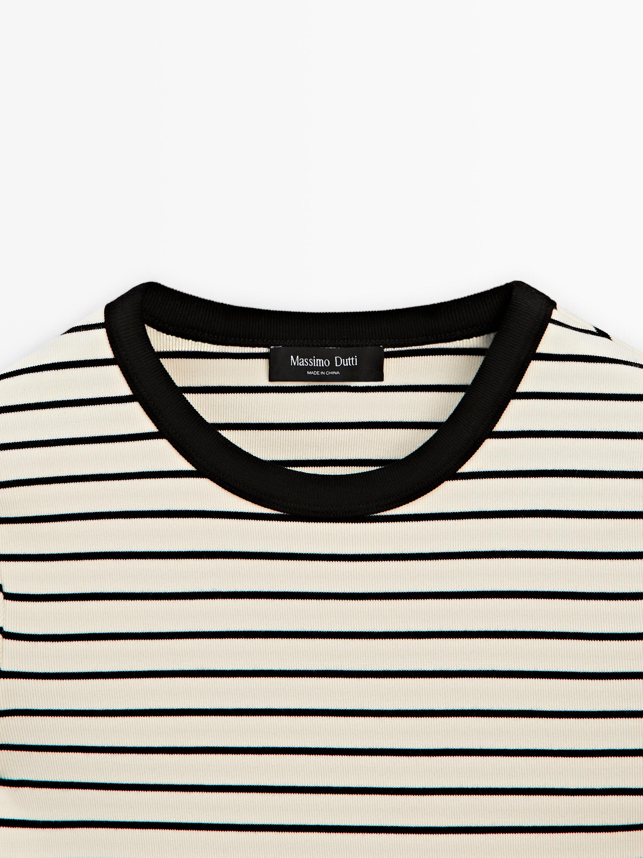 Short sleeve T-shirt with contrast stripes — Off white