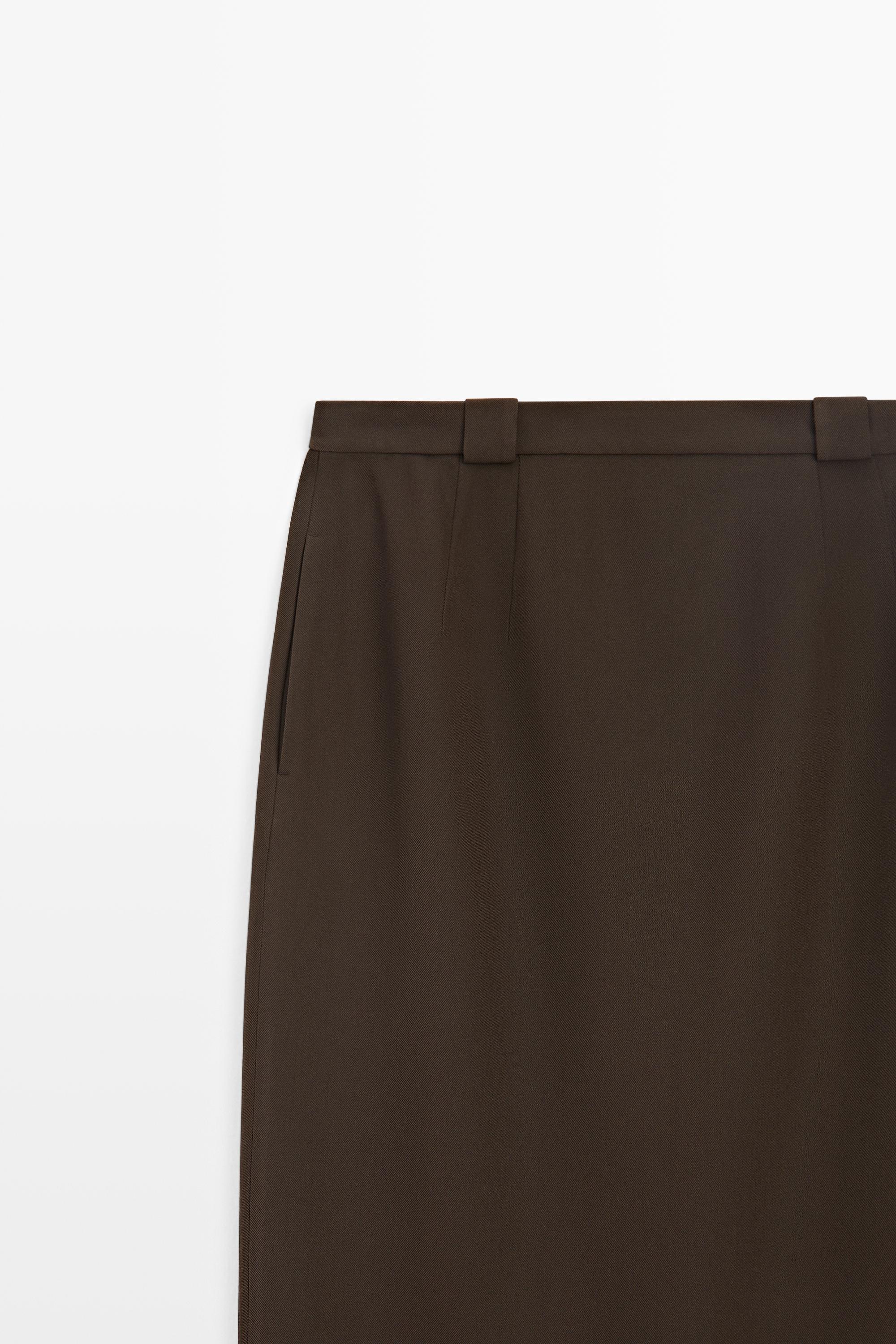 Straight wool blend midi skirt — BROWN