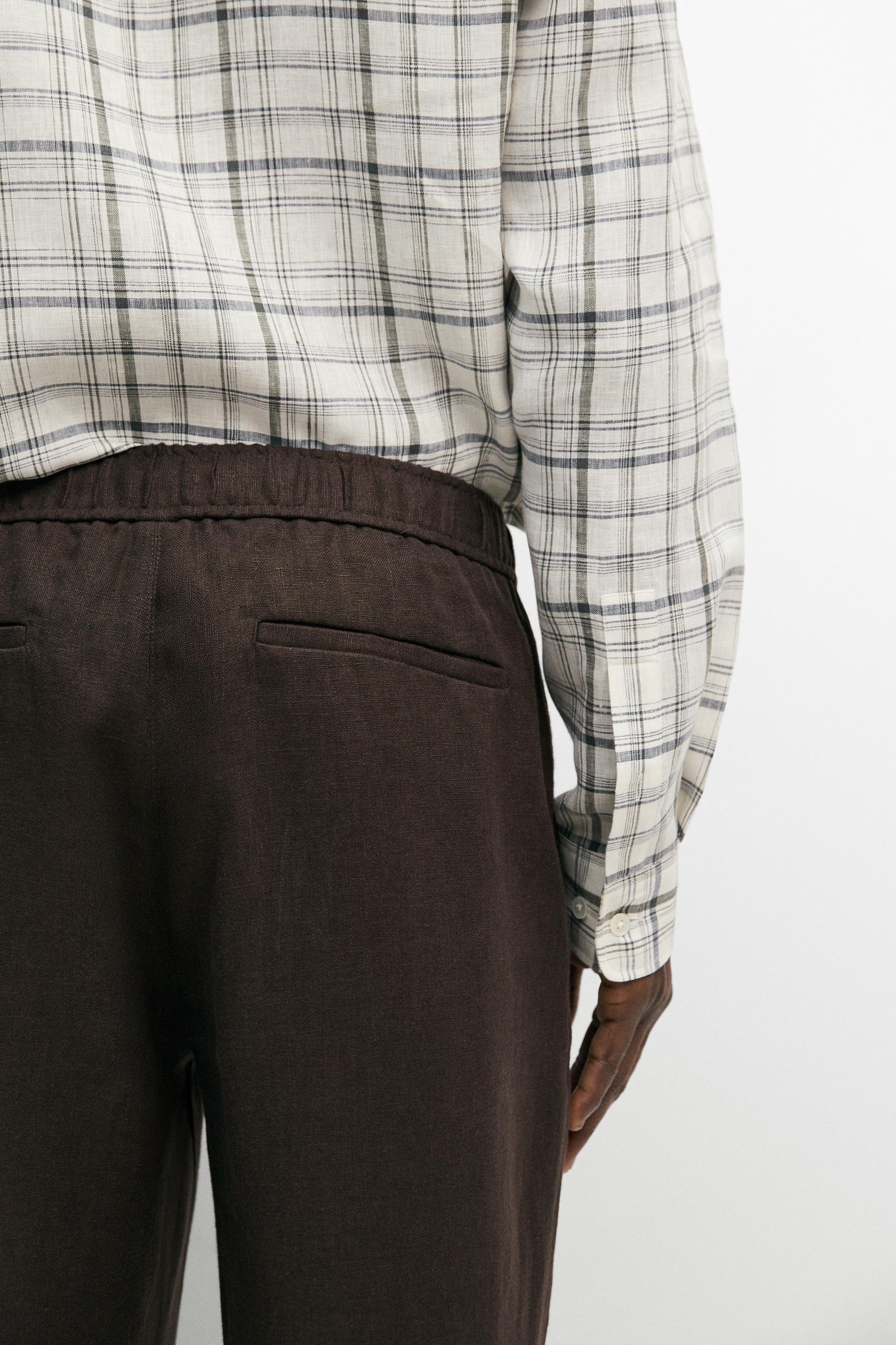 Linen jogger fit pants — BROWN