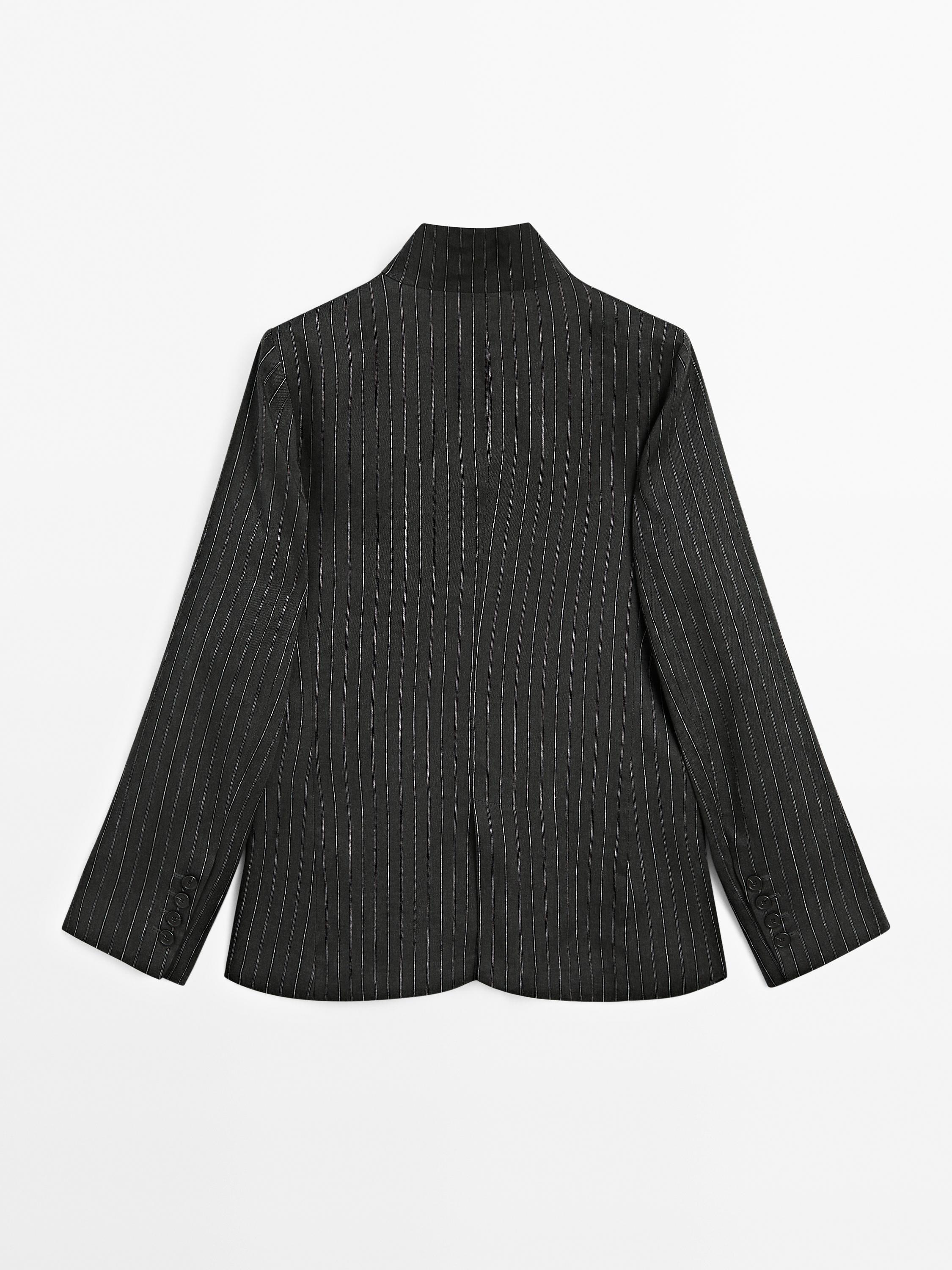 Linen blend pinstripe blazer
