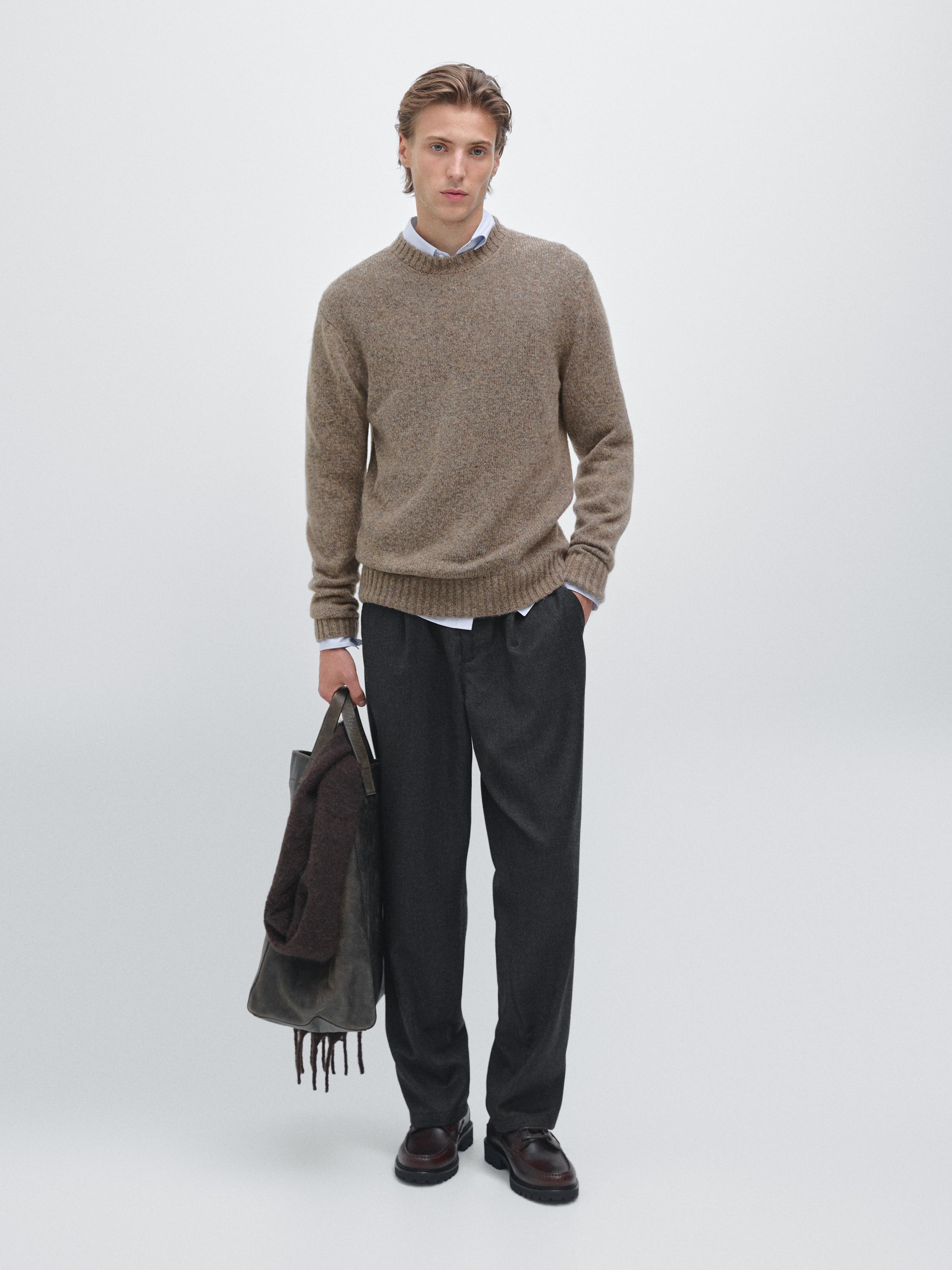 Wool blend crew neck knit sweater