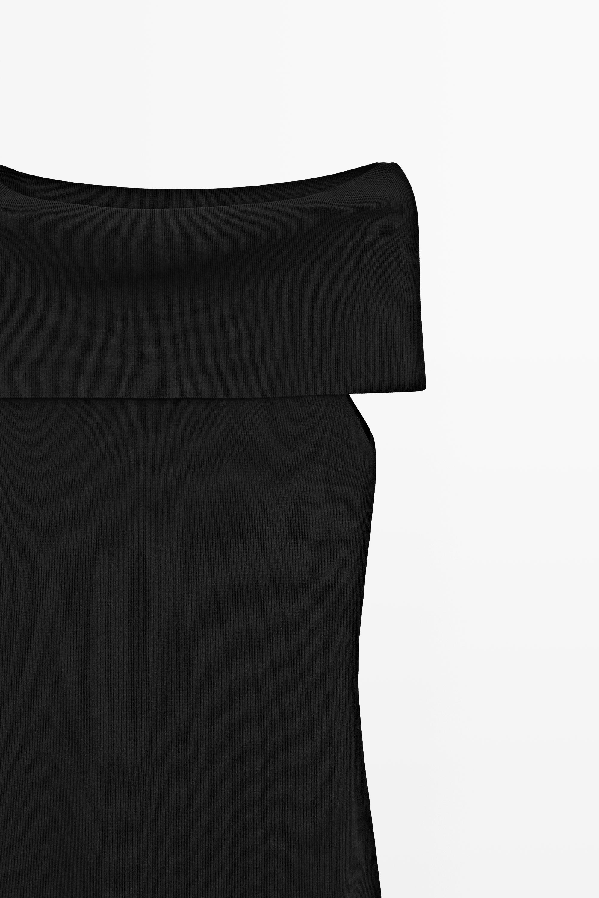 Knit midi dress with exposed shoulders — BLACK