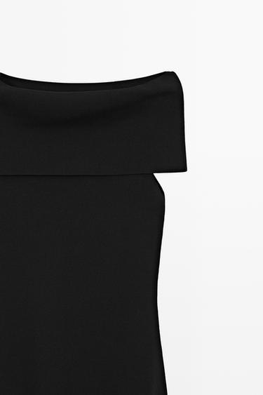 Knit midi dress with exposed shoulders — BLACK 4