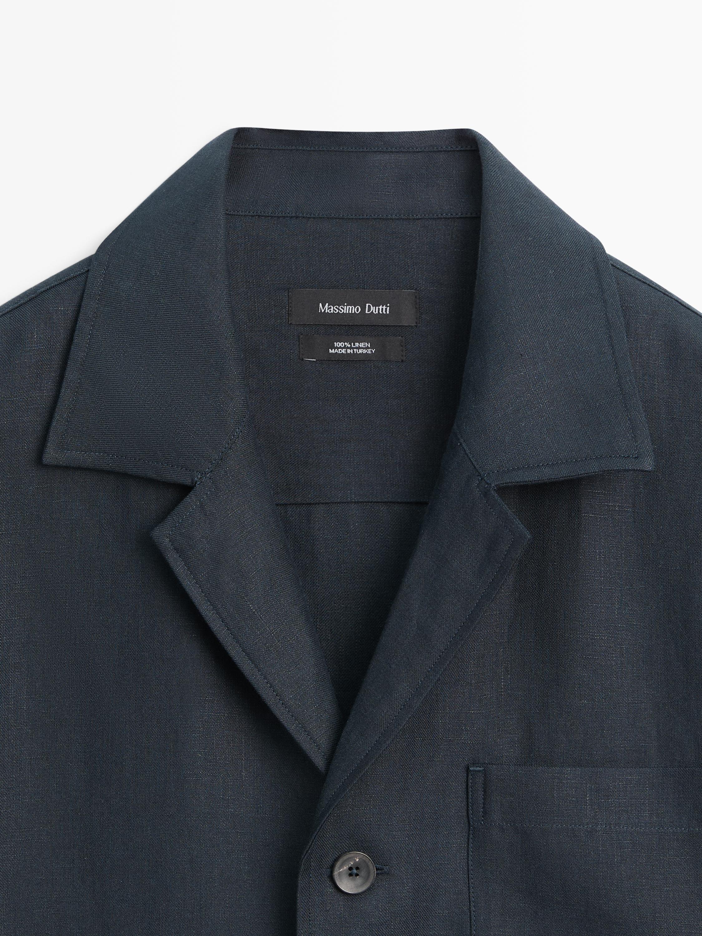 Linen overshirt with pocket details — BLUE