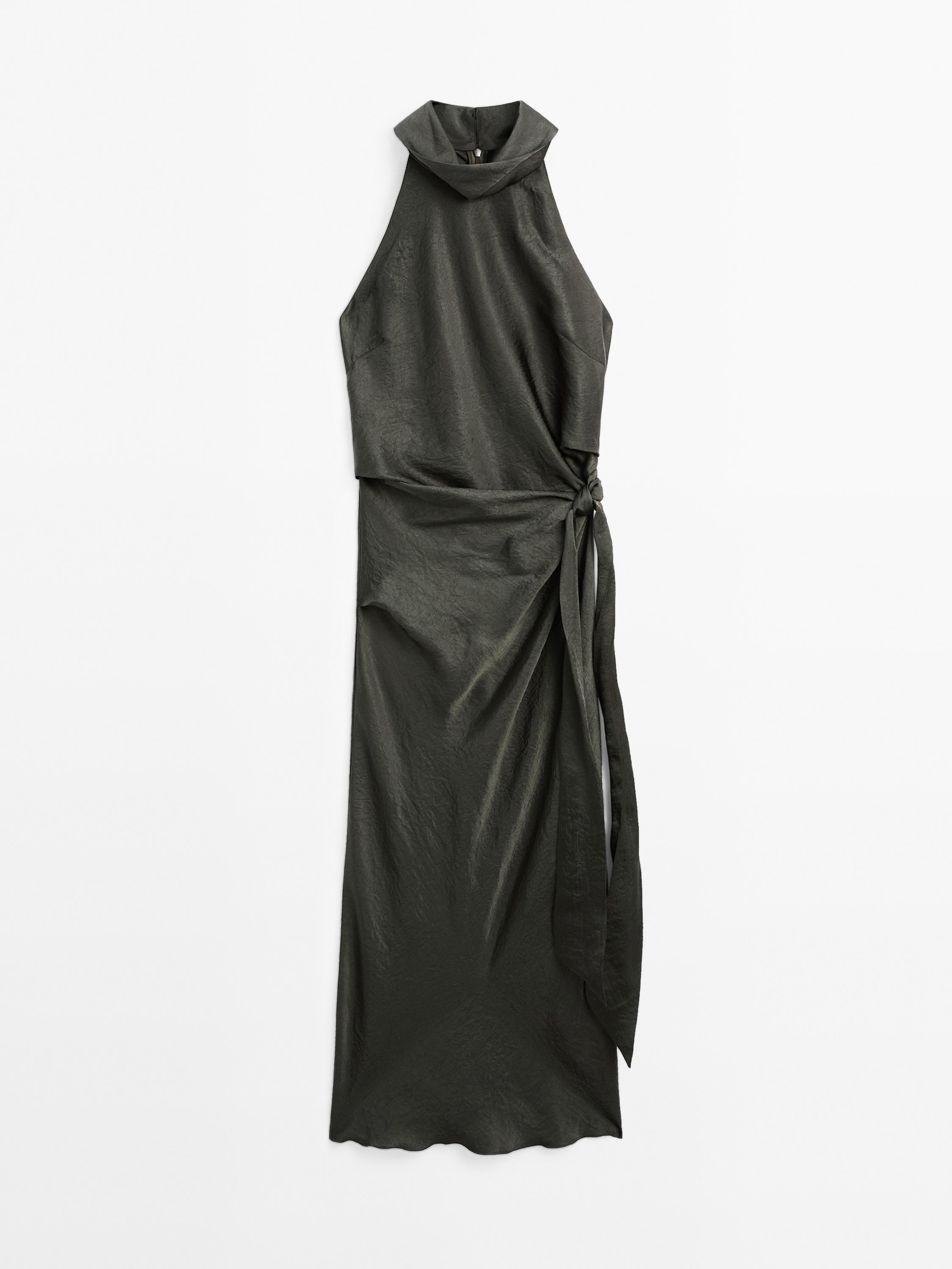 Satin midi dress with bow detail - Studio