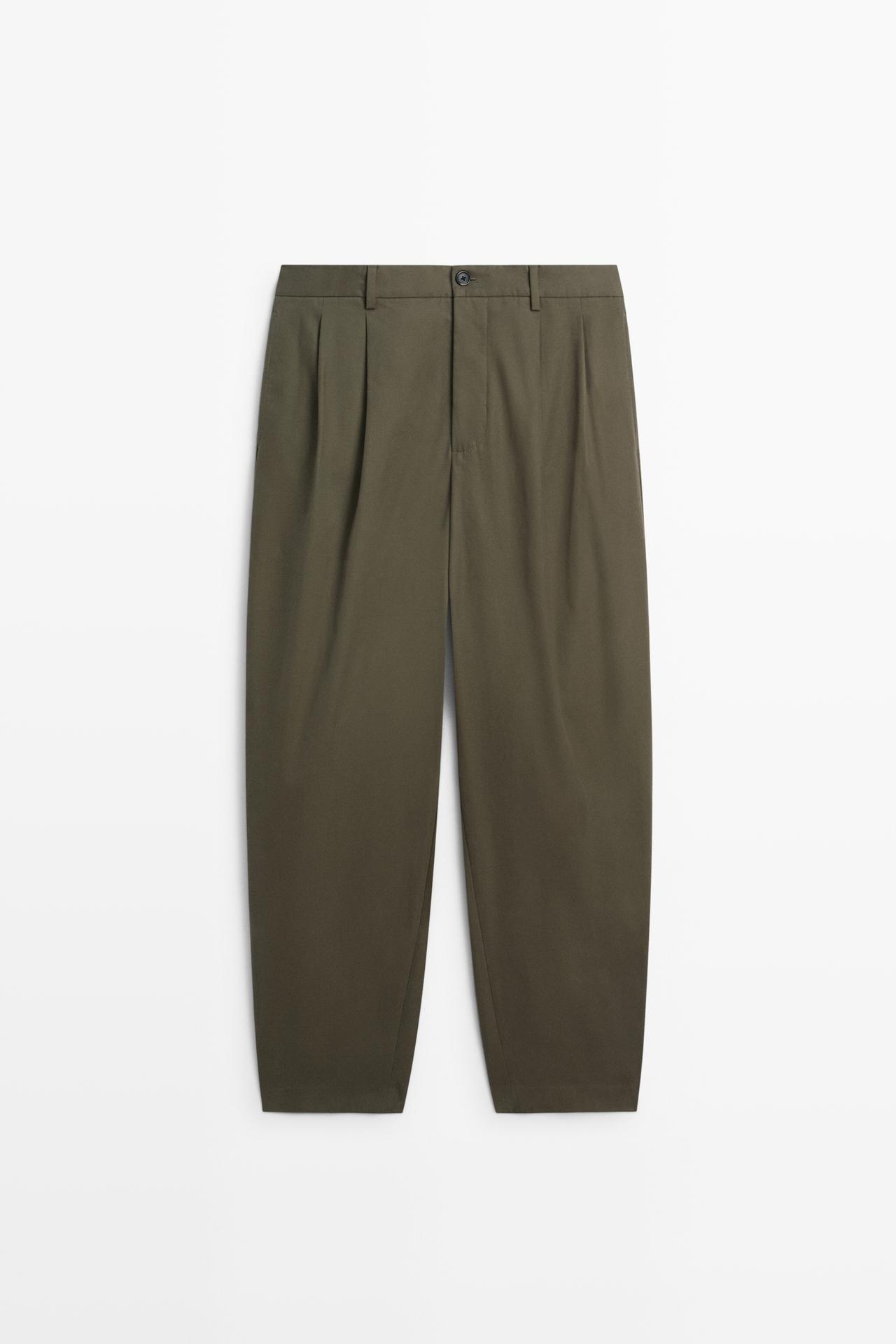 100% cotton pants with double pleats — GREEN