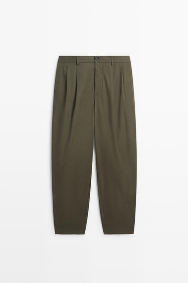 100% cotton pants with double pleats — GREEN 2