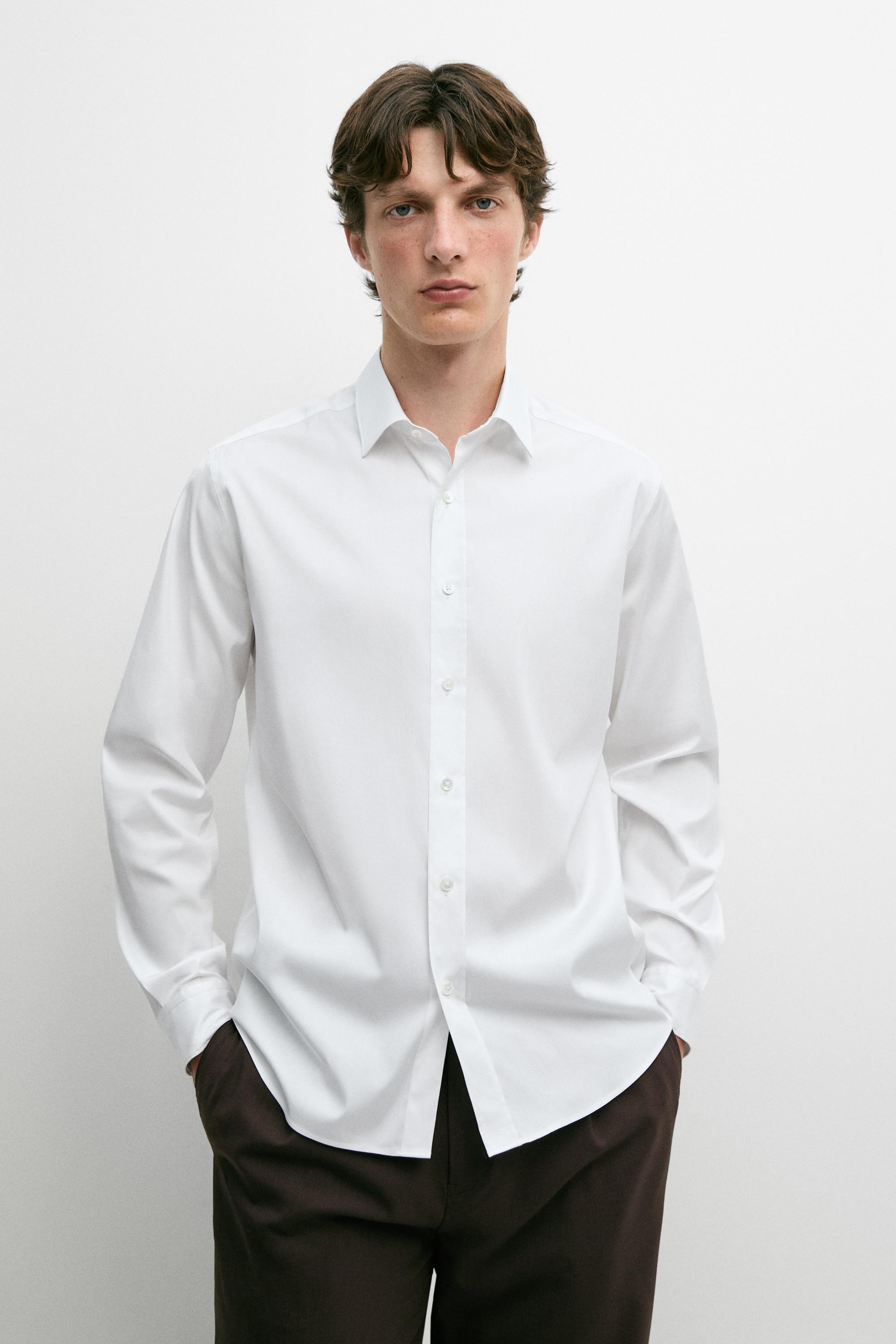 Slim fit stretch cotton blend shirt — WHITE