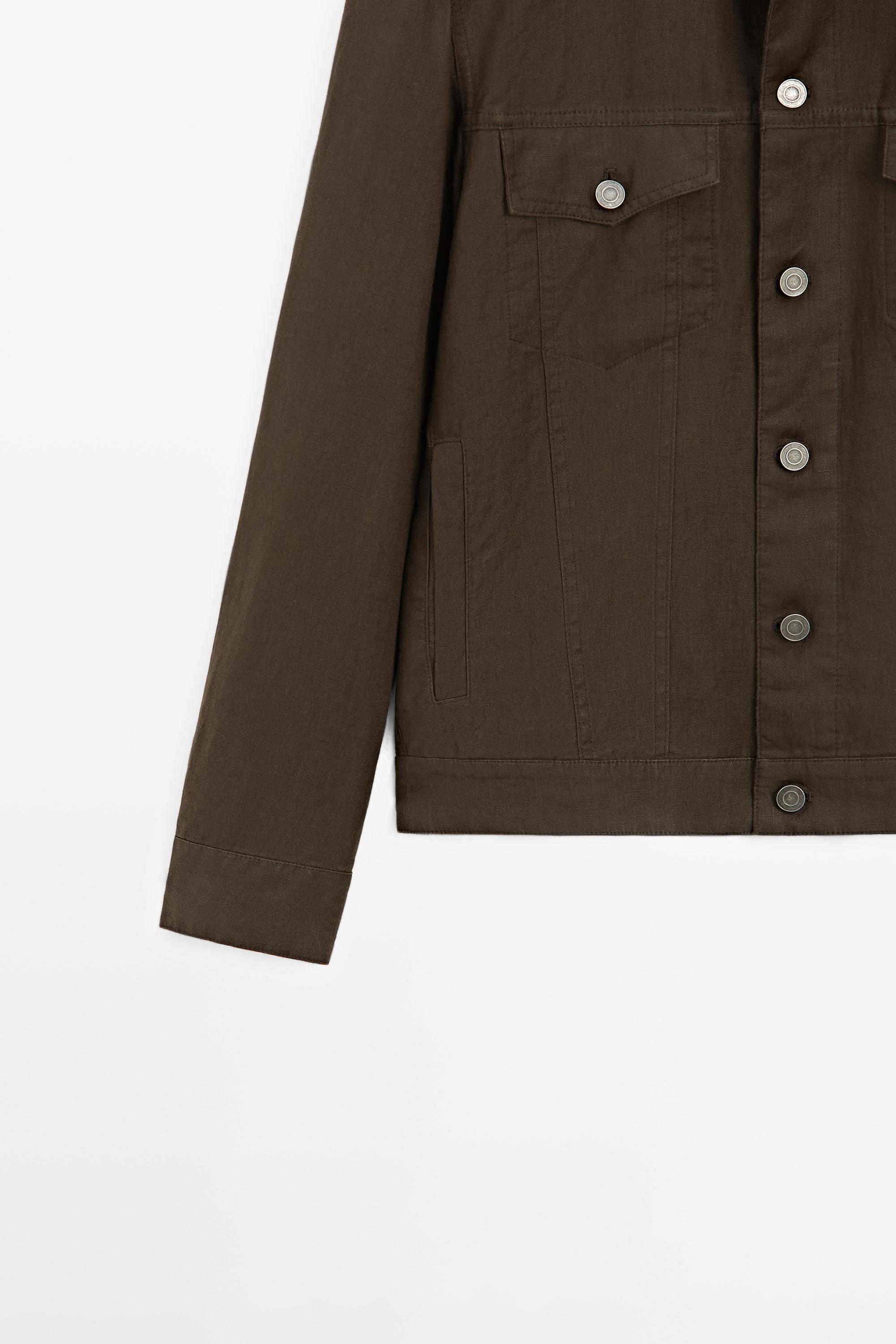 100% linen trucker jacket — DARK KHAKI