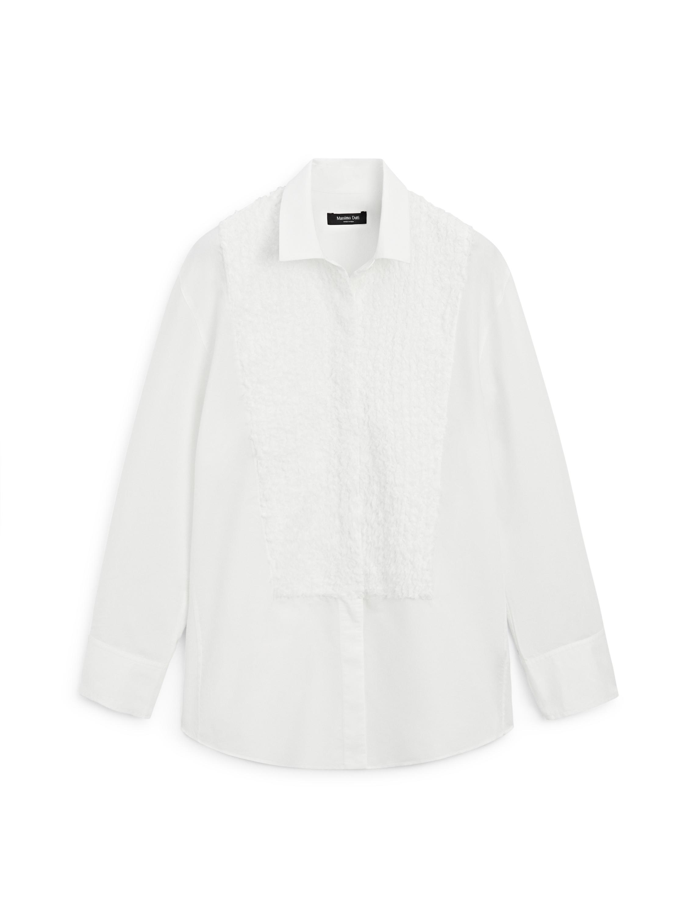 Bib front shirt with embroidered detail — WHITE
