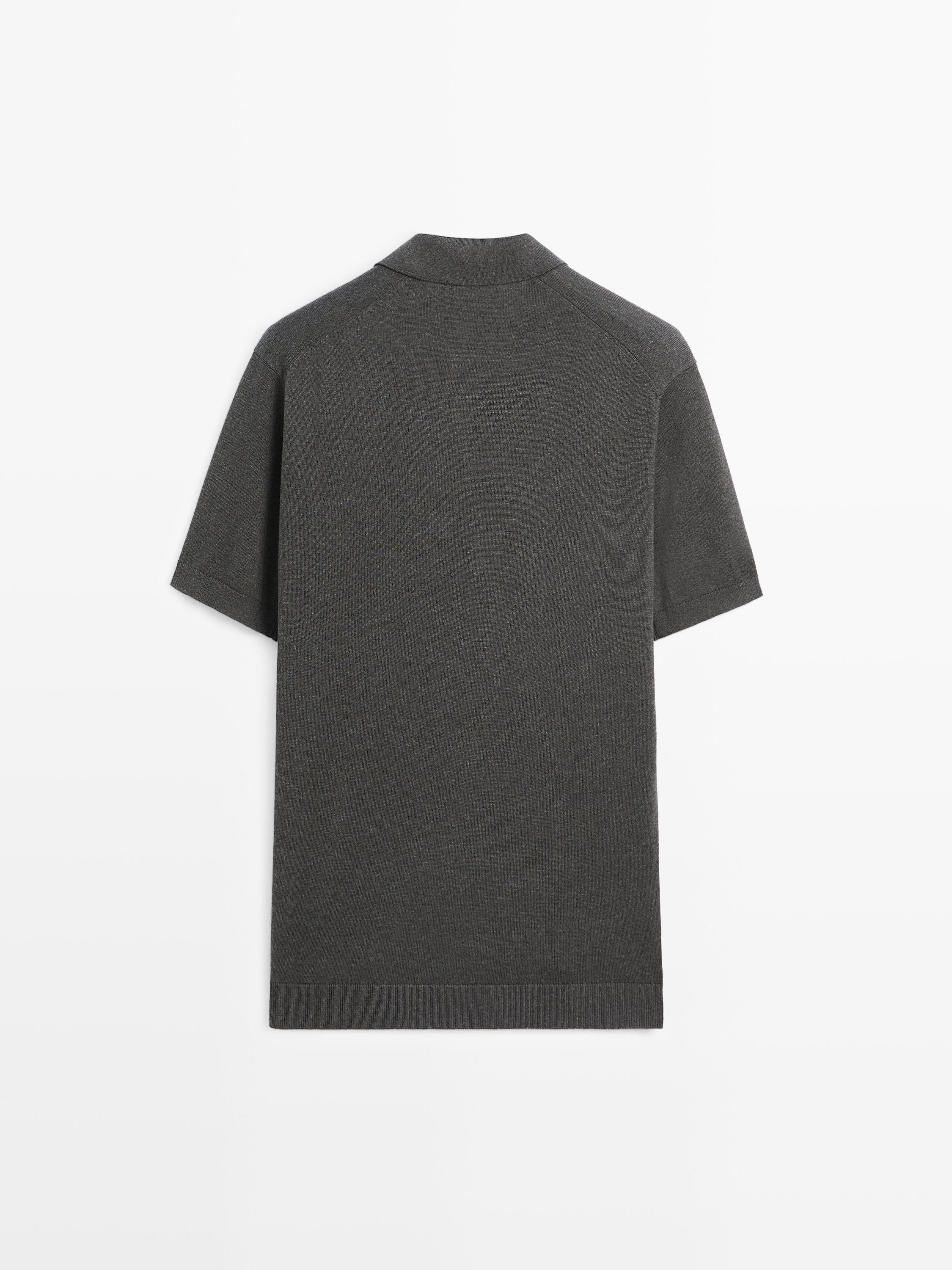 Cotton blend knit polo sweater — Grey