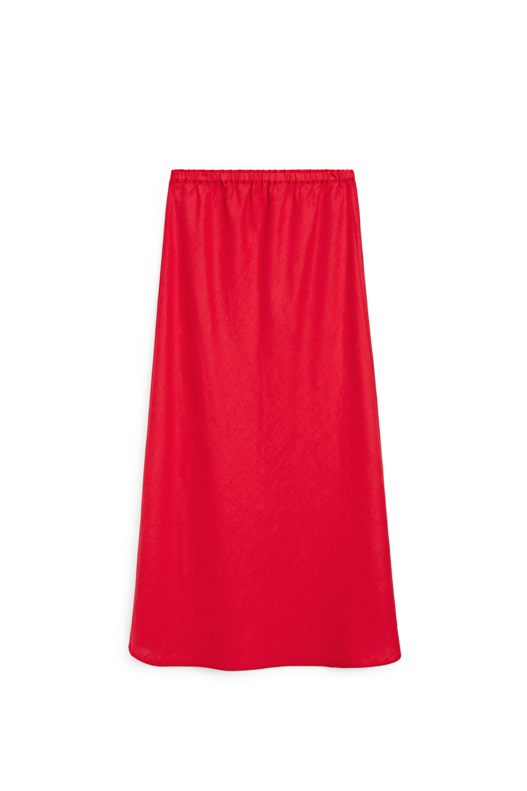 100% linen elasticated midi skirt — RED
