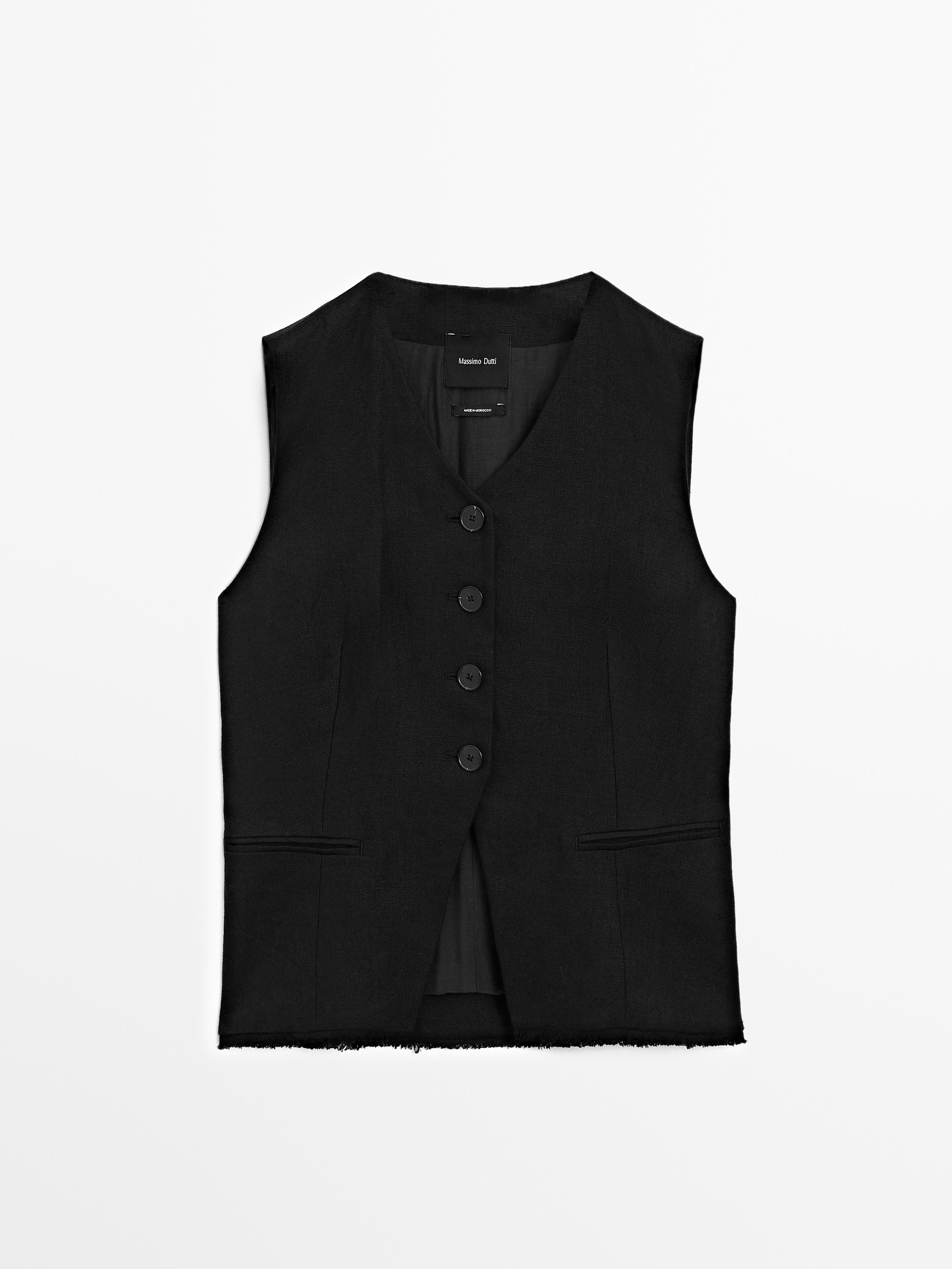 Veste sans manches effilochée 100 % lin