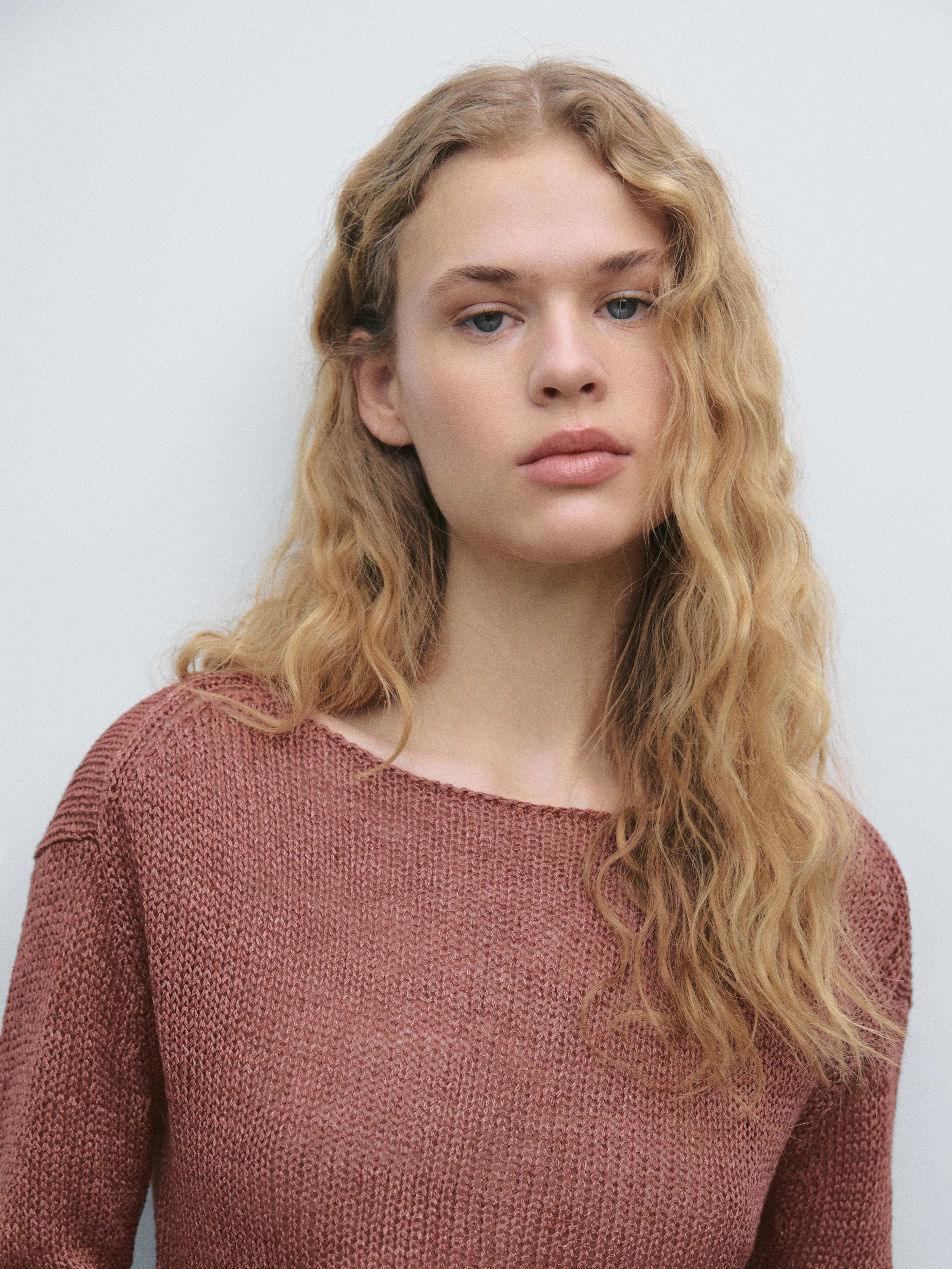 100% linen knit boat neck sweater